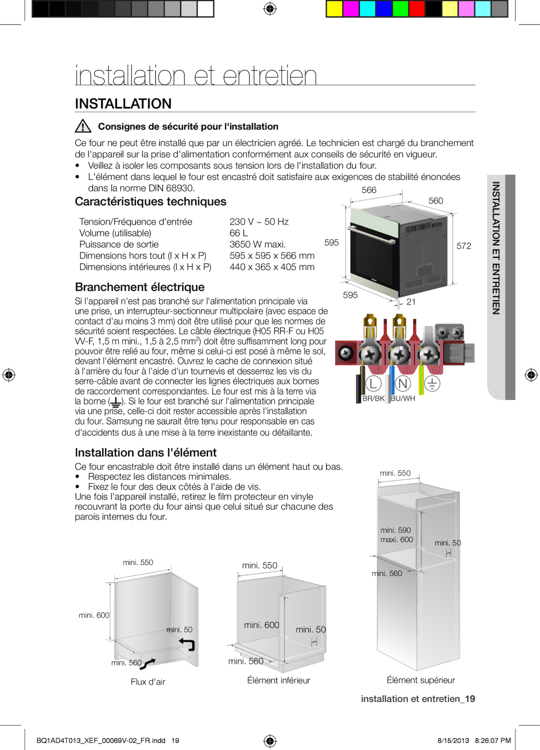 Samsung BQ1AD4T013/XEF manual Installation et entretien, Caractéristiques techniques, Branchement électrique 