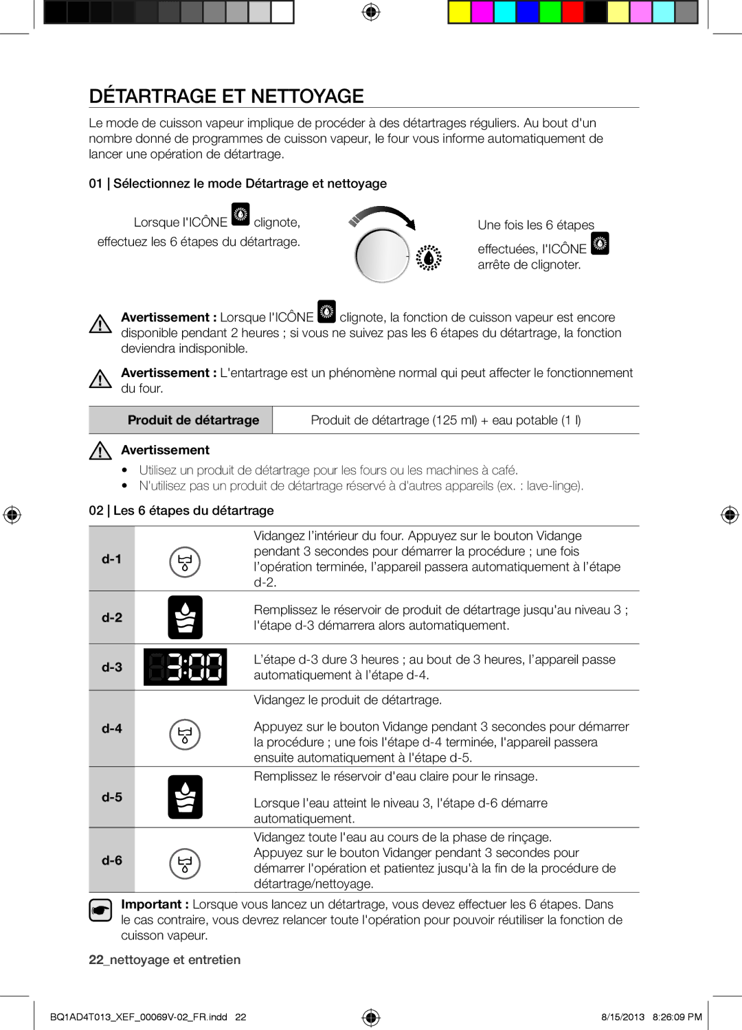 Samsung BQ1AD4T013/XEF manual Détartrage ET Nettoyage, Effectuez les 6 étapes du détartrage 