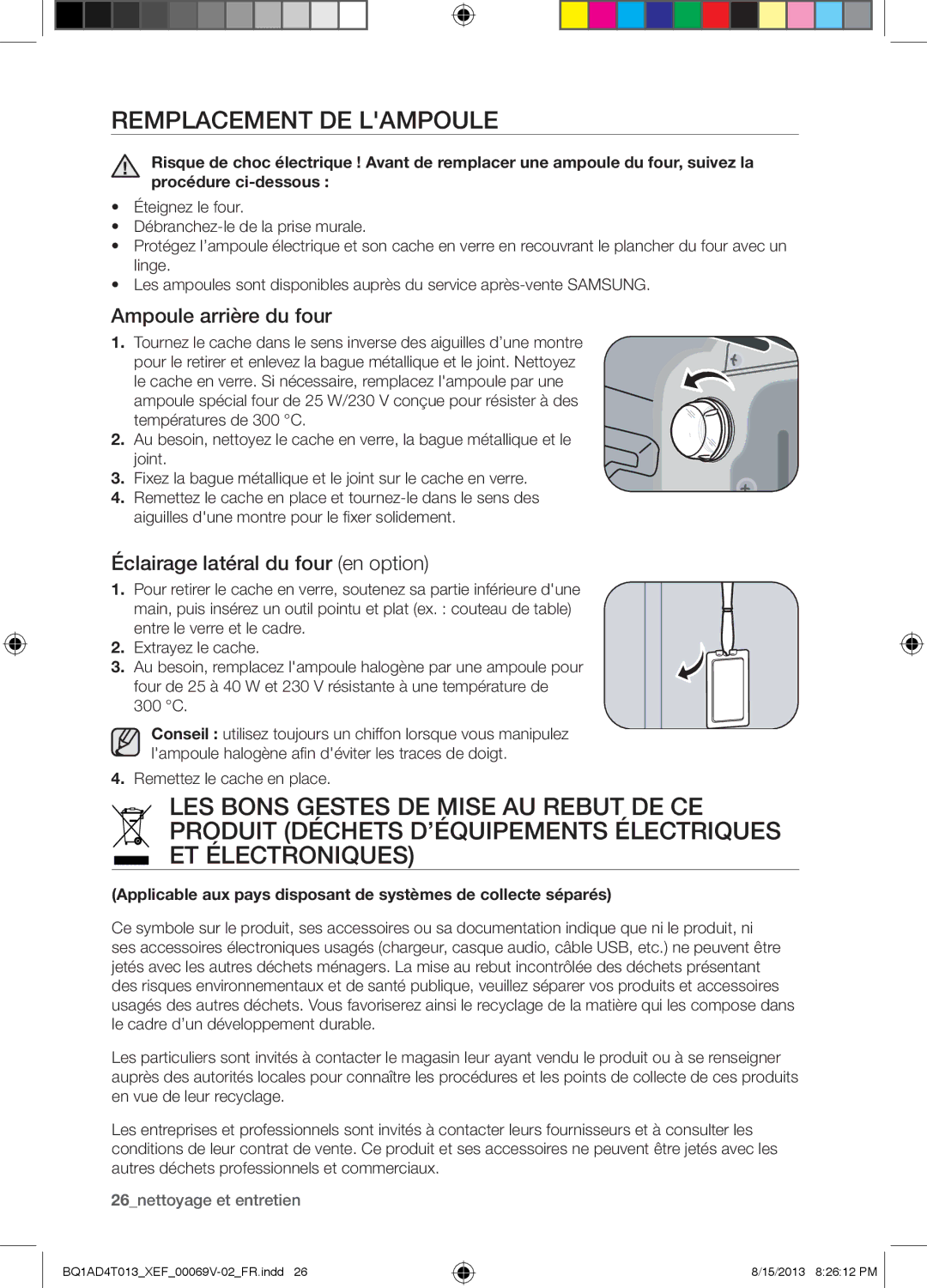 Samsung BQ1AD4T013/XEF manual Remplacement DE Lampoule, Ampoule arrière du four, Éclairage latéral du four en option 