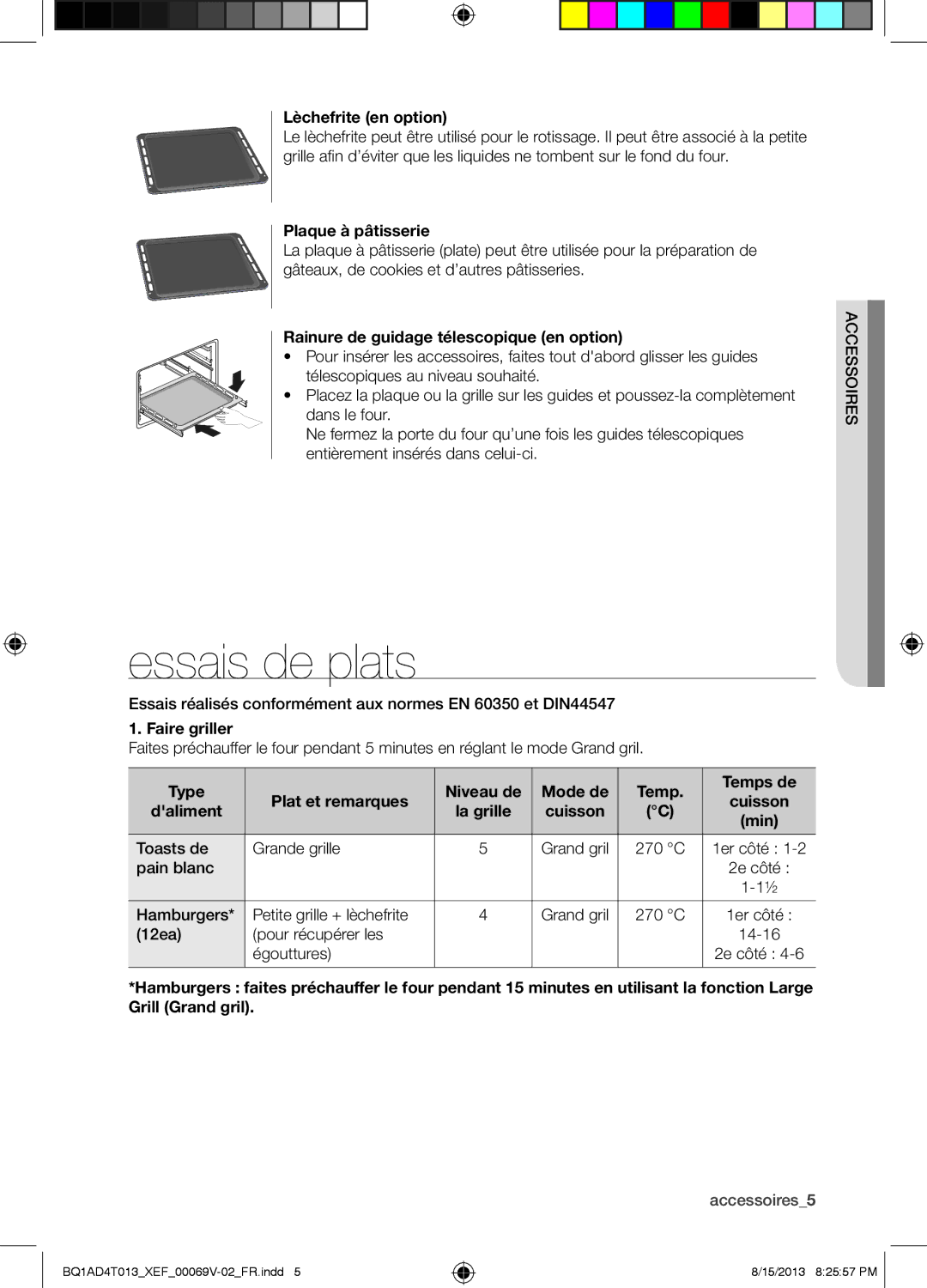 Samsung BQ1AD4T013/XEF manual Lèchefrite en option, Plaque à pâtisserie, Rainure de guidage télescopique en option, Type 