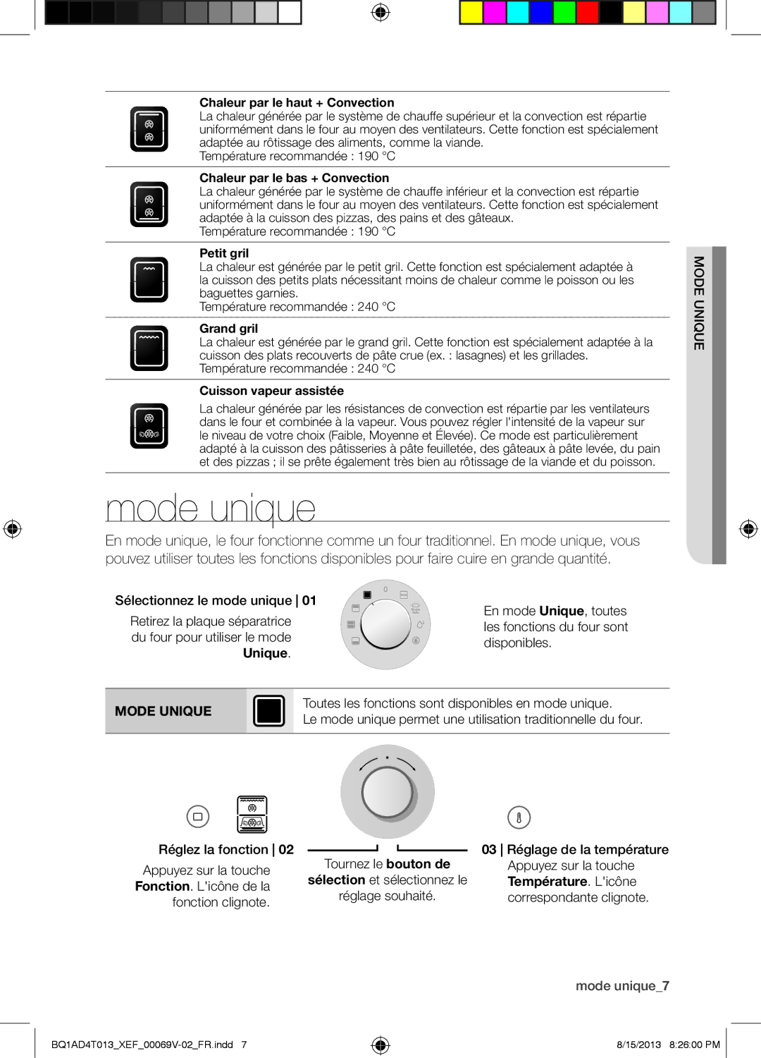 Samsung BQ1AD4T013/XEF manual Mode unique, Mode Unique 