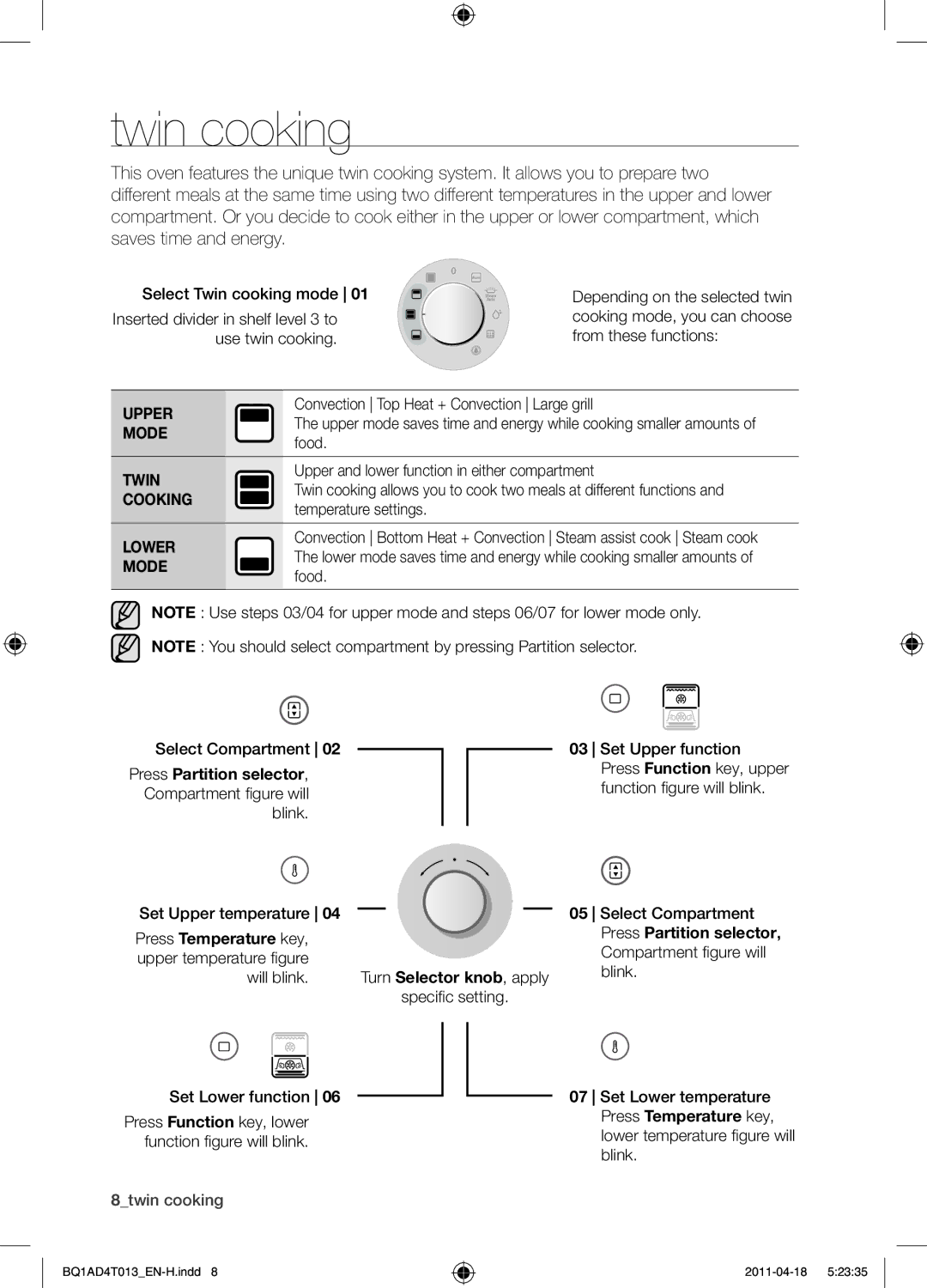 Samsung BQ1AD4T013/XEF manual Twin cooking 