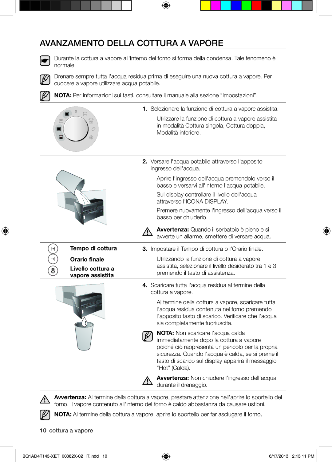 Samsung BQ1AD4T143/XET manual Avanzamento Della Cottura a Vapore, Tempo di cottura, Orario finale, Livello cottura a 