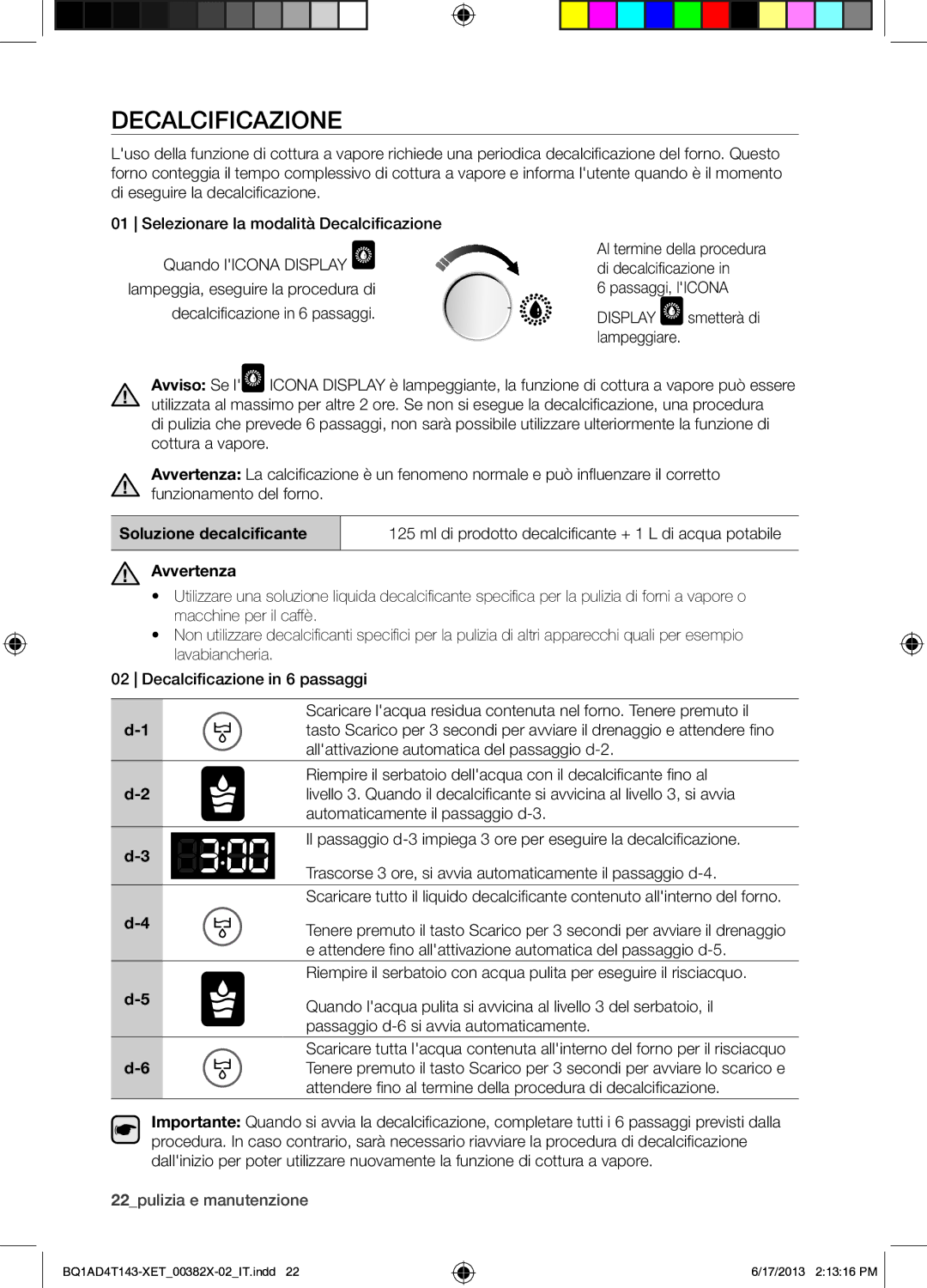 Samsung BQ1AD4T143/XET Decalcificazione, Di decalcificazione, Attendere fino allattivazione automatica del passaggio d-5 