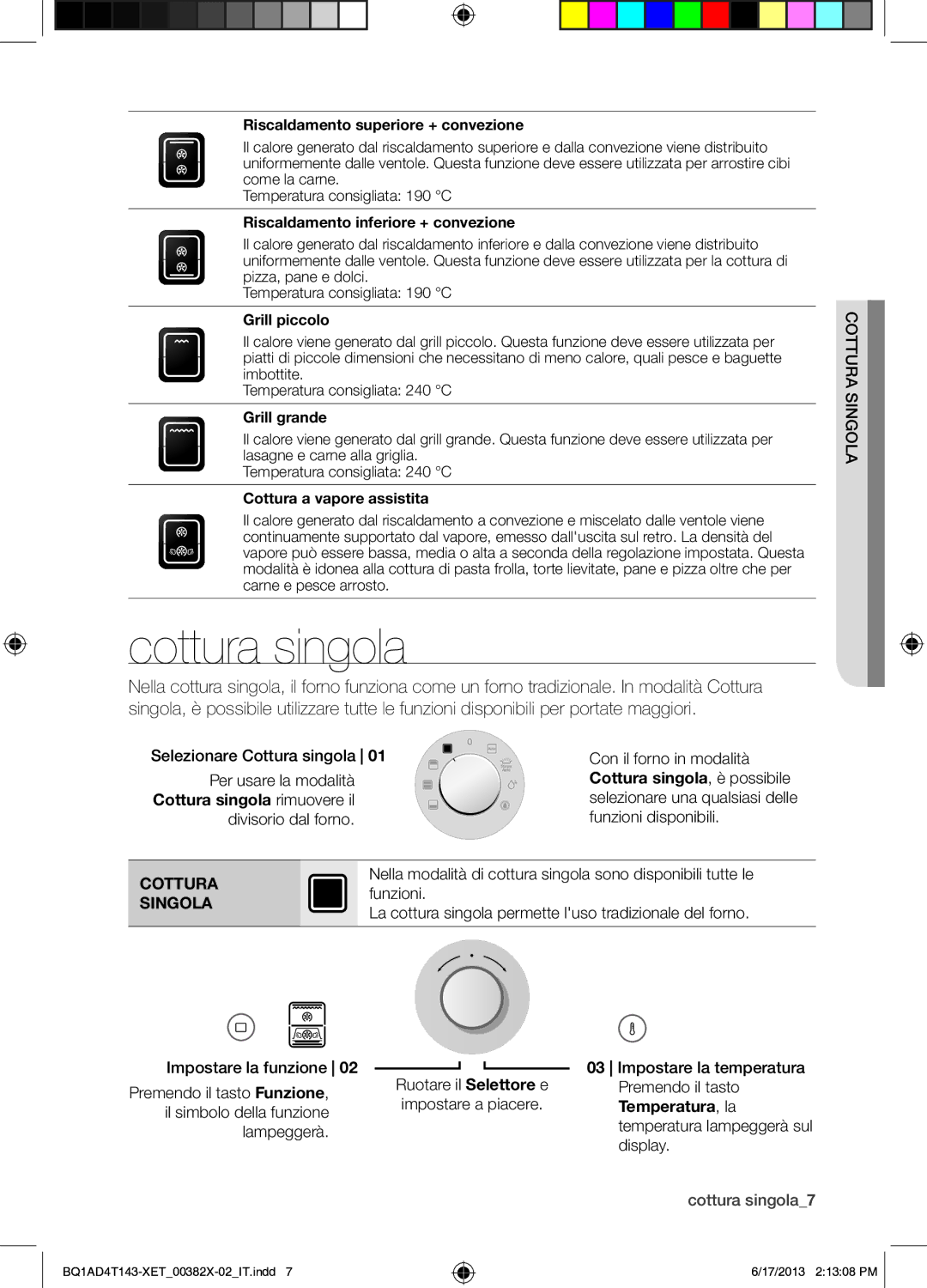 Samsung BQ1AD4T143/XET manual Cottura singola 