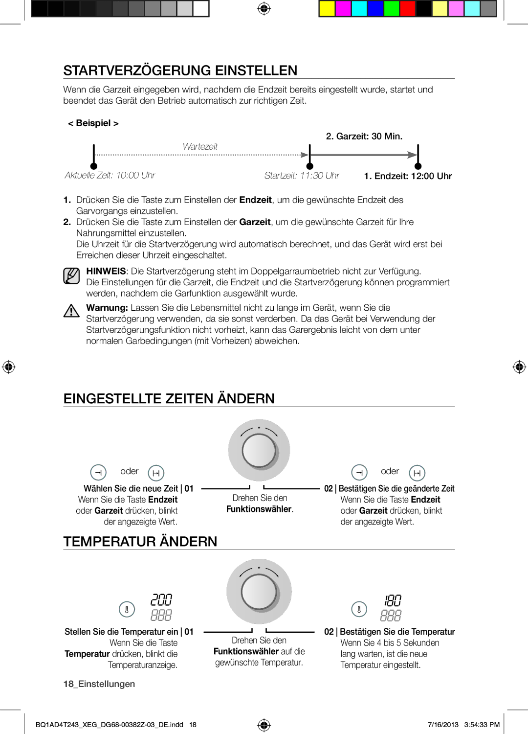 Samsung BQ1AD4T243/XEG manual Startverzögerung Einstellen, Eingestellte Zeiten Ändern, Temperatur Ändern, Beispiel 