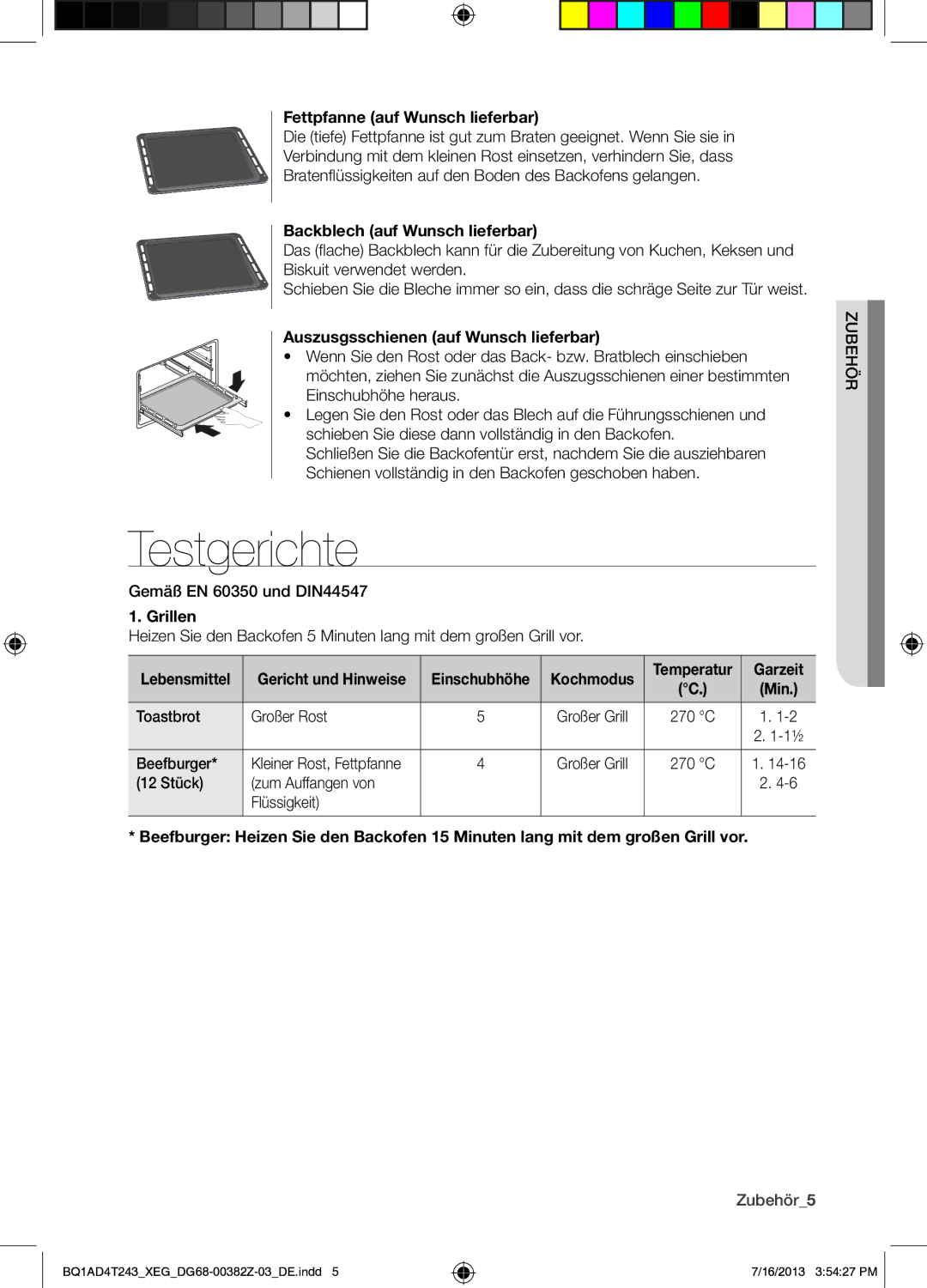 Samsung BQ1AD4T243/XEG manual Testgerichte 