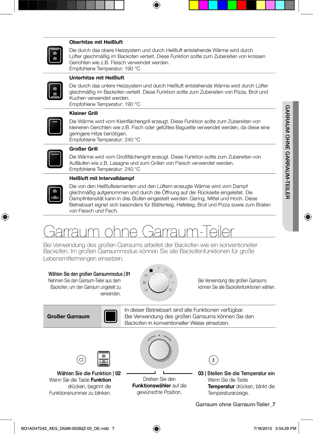 Samsung BQ1AD4T243/XEG manual Drehen Sie den, Gewünschte Position, Garraum ohne Garraum-Teiler7 