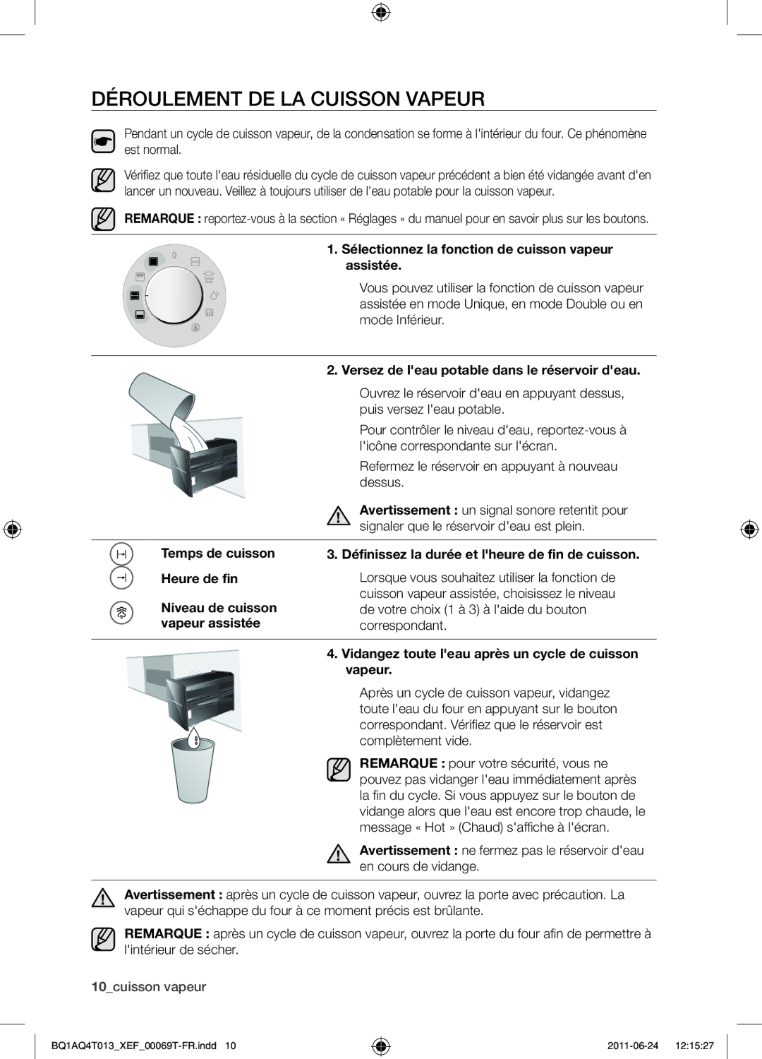 Samsung BQ1AQ4T013/XEF manual Déroulement de la cuisson vapeur 