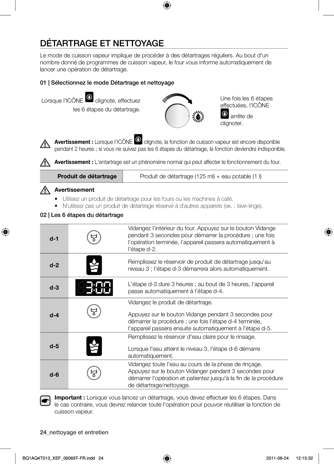 Samsung BQ1AQ4T013/XEF manual Détartrage et nettoyage, Arrête de Clignoter 