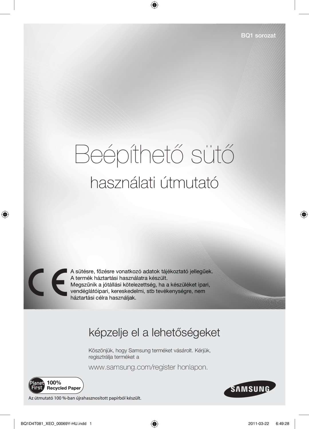 Samsung BQ1D4T081/XEO manual Beépíthető sütő, Használati útmutató 