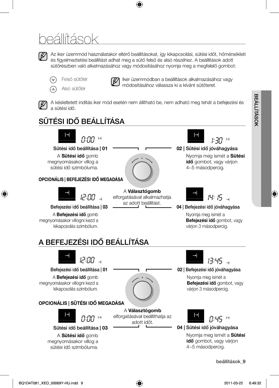 Samsung BQ1D4T081/XEO Beállítások, Sütési idő beállítása, Befejezési idő beállítása, Opcionális Befejezési IDŐ Megadása 