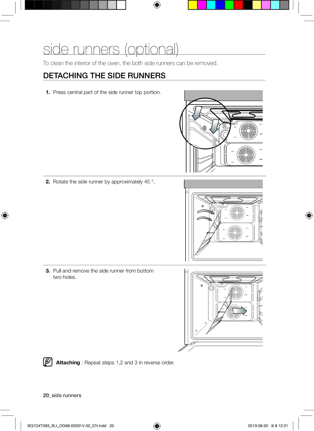 Samsung BQ1D4T093/SLI manual Side runners optional, Detaching the Side Runners 