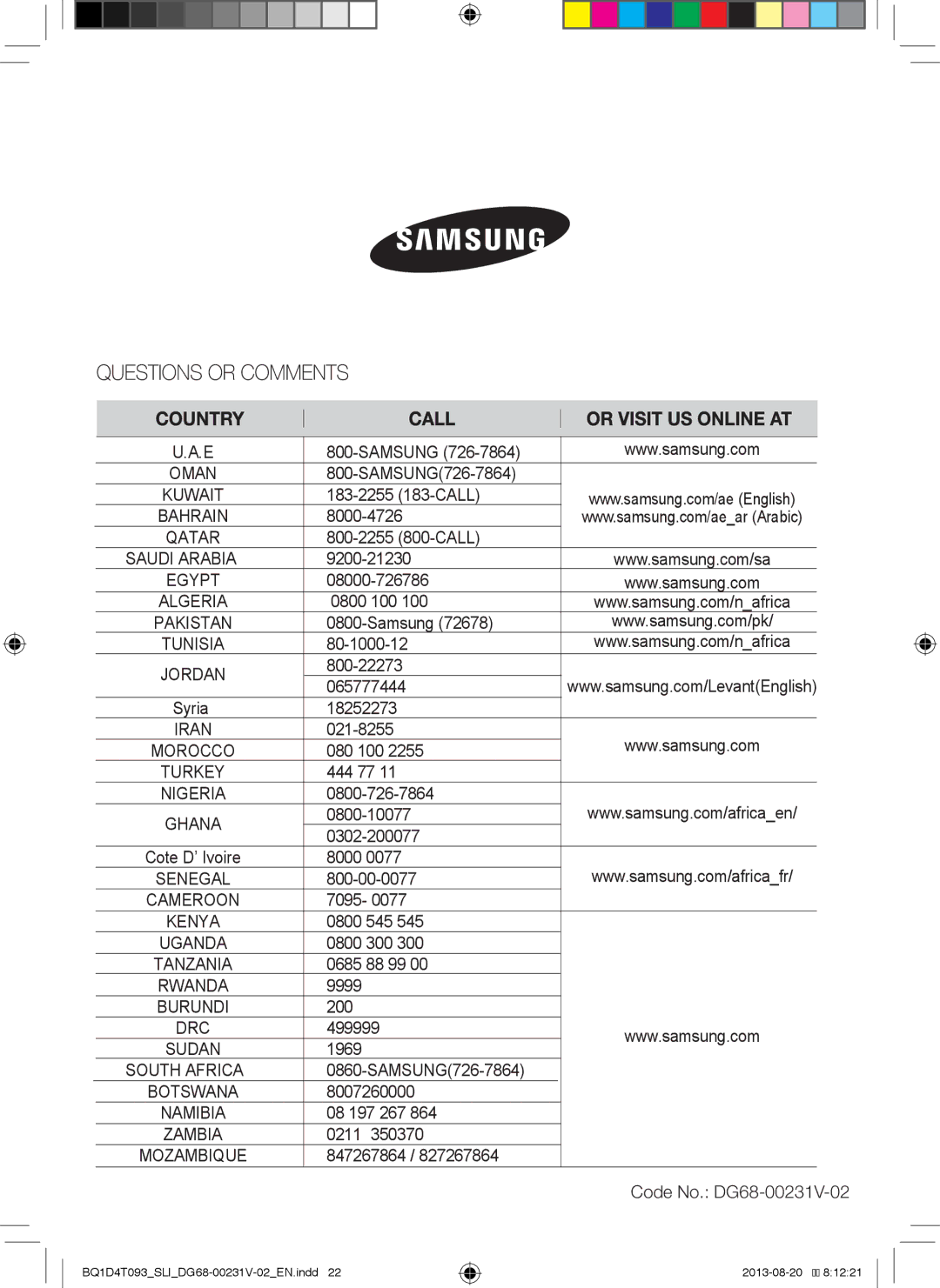 Samsung BQ1D4T093/SLI manual Cote D’ Ivoire, 847267864 