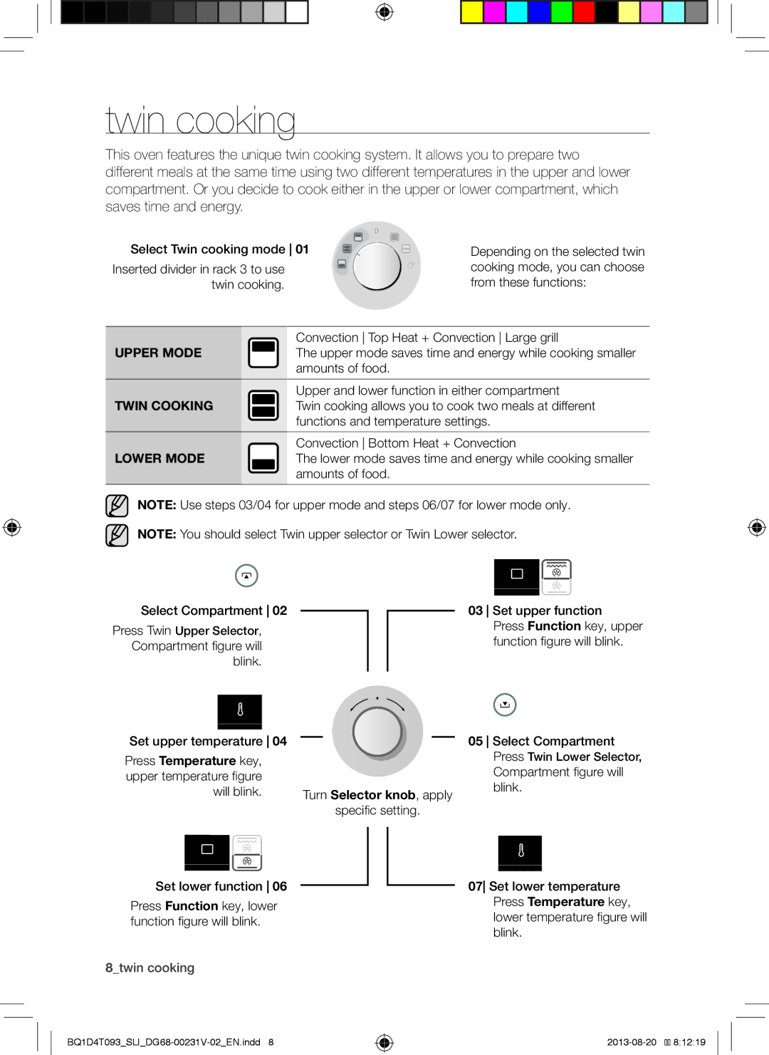 Samsung BQ1D4T093/SLI manual Select Twin cooking mode 