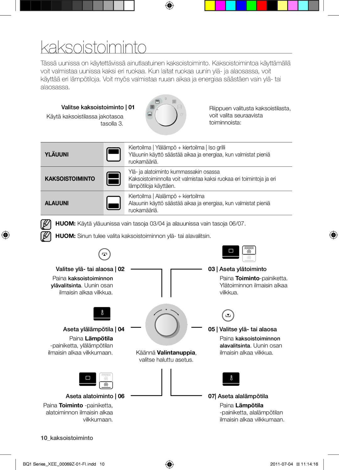 Samsung BQ1D4T144/XEE manual Kaksoistoiminto, Paina Lämpötila 