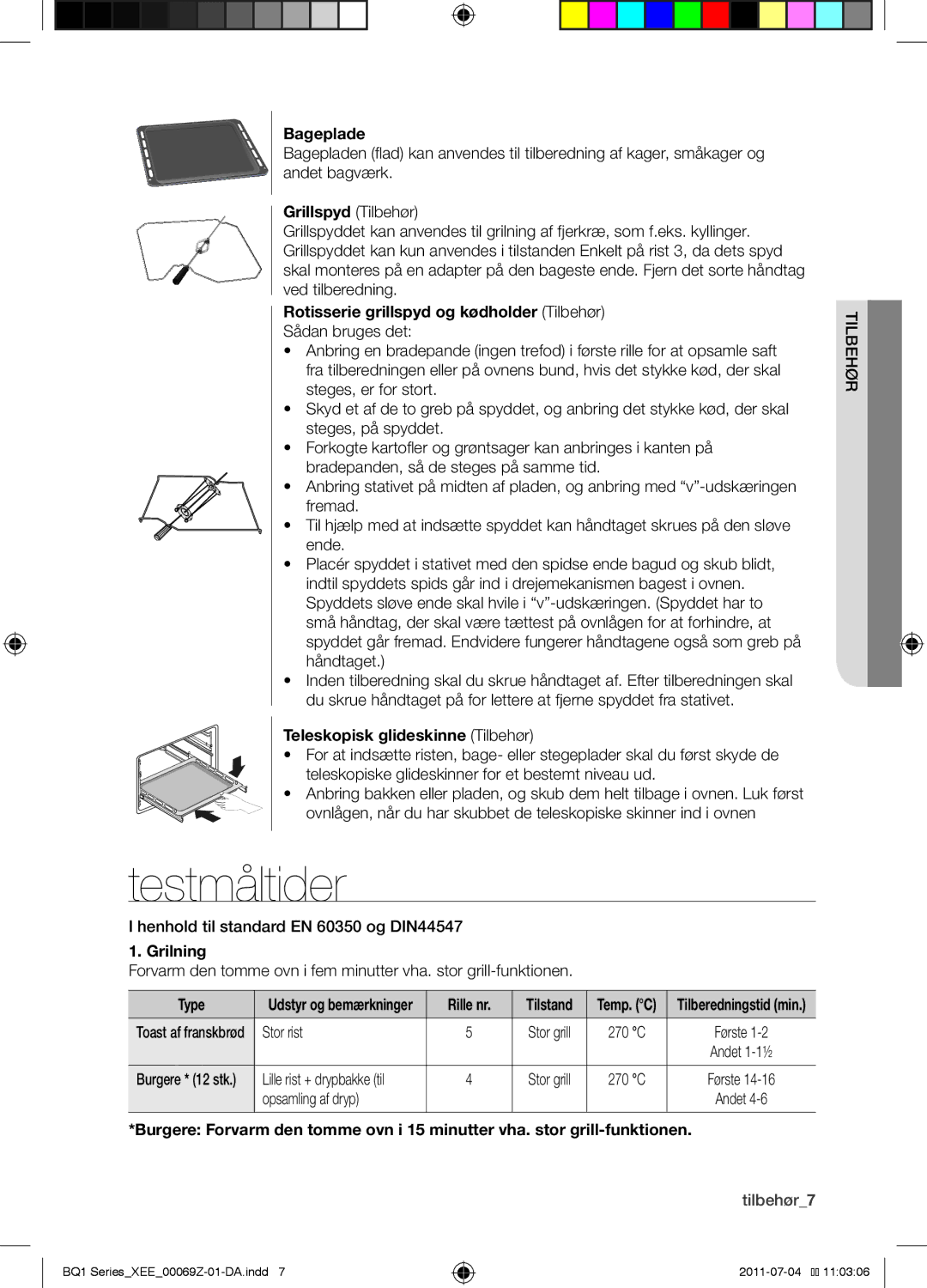 Samsung BQ1D4T144/XEE manual Testmåltider 