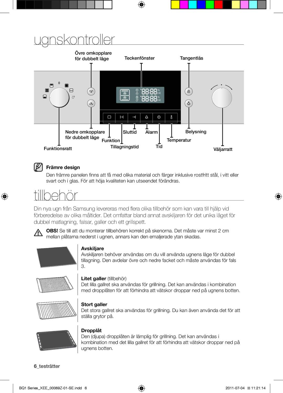 Samsung BQ1D4T144/XEE manual Ugnskontroller, Tillbehör 