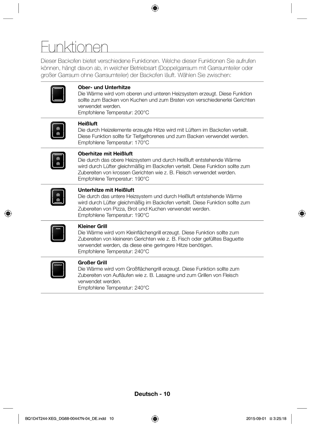 Samsung BQ1D4T244/XEG manual Funktionen 