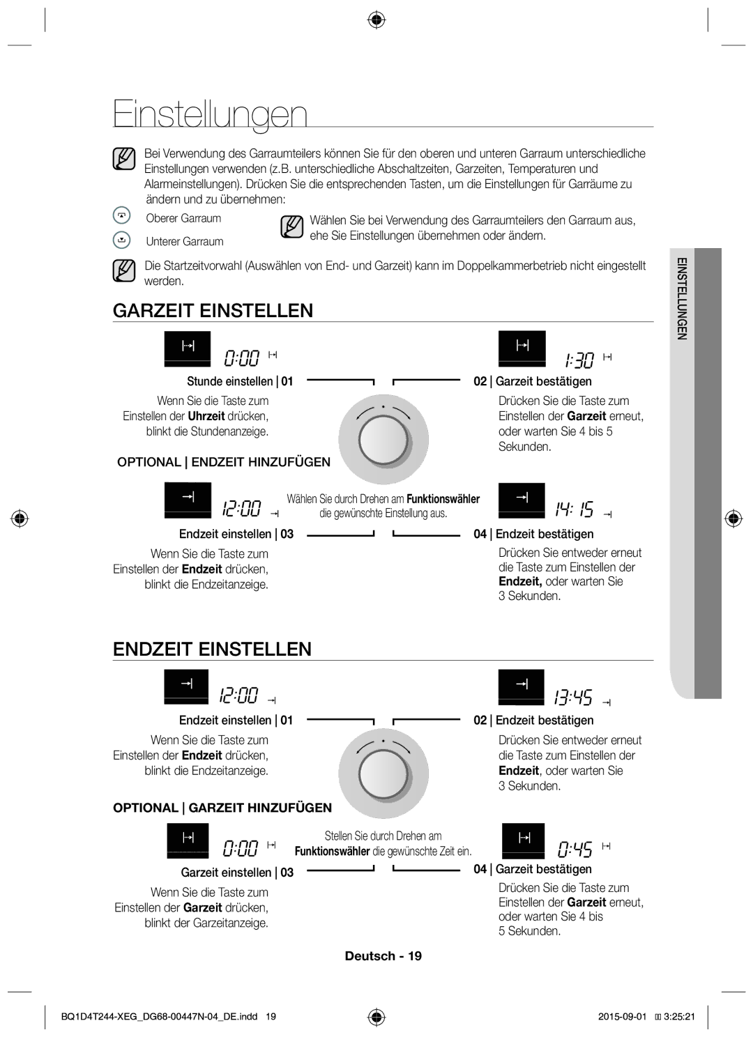 Samsung BQ1D4T244/XEG manual Einstellungen, Garzeit Einstellen, Endzeit Einstellen 