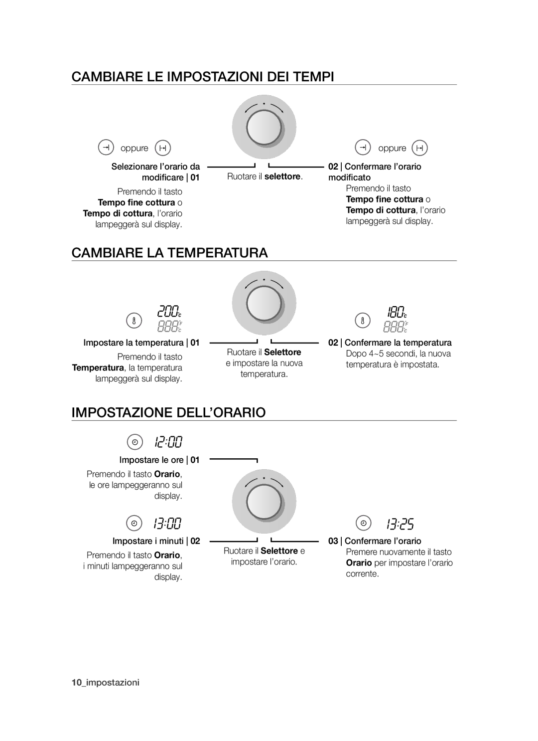 Samsung BQ1S4T007/XET, BQ1D6T005/XET Cambiare le impostazioni dei tempi, Cambiare la temperatura, Impostazione dell’orario 