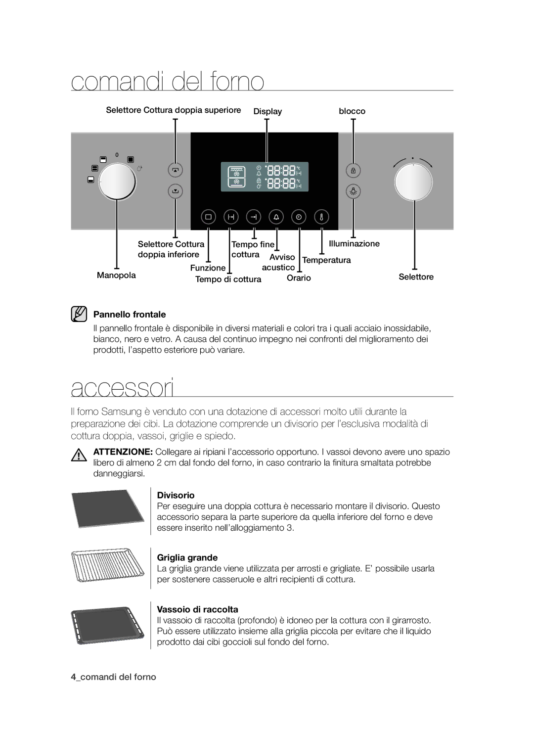 Samsung BQ1S4T007/XET, BQ1D6T005/XET, BQ1D4T006/XET manual Comandi del forno, Accessori 