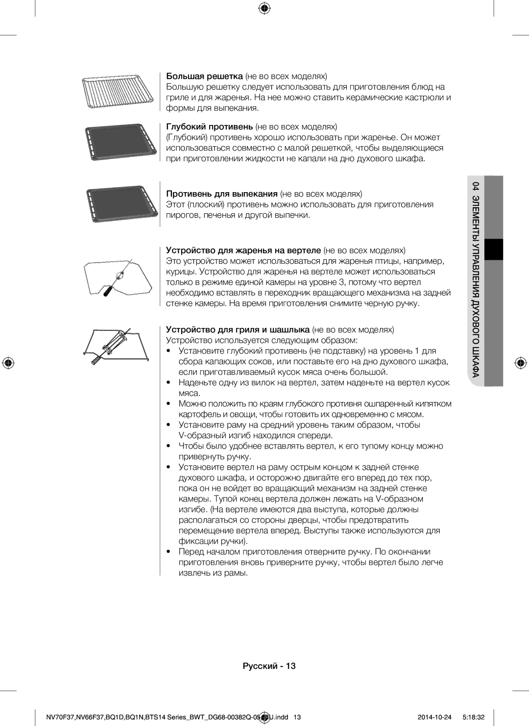 Samsung BTS14D4T/BWT, BQ1N4B024/BWT, BTS1454B/BWT manual 04 Элементы Управления Духового Шкафа 