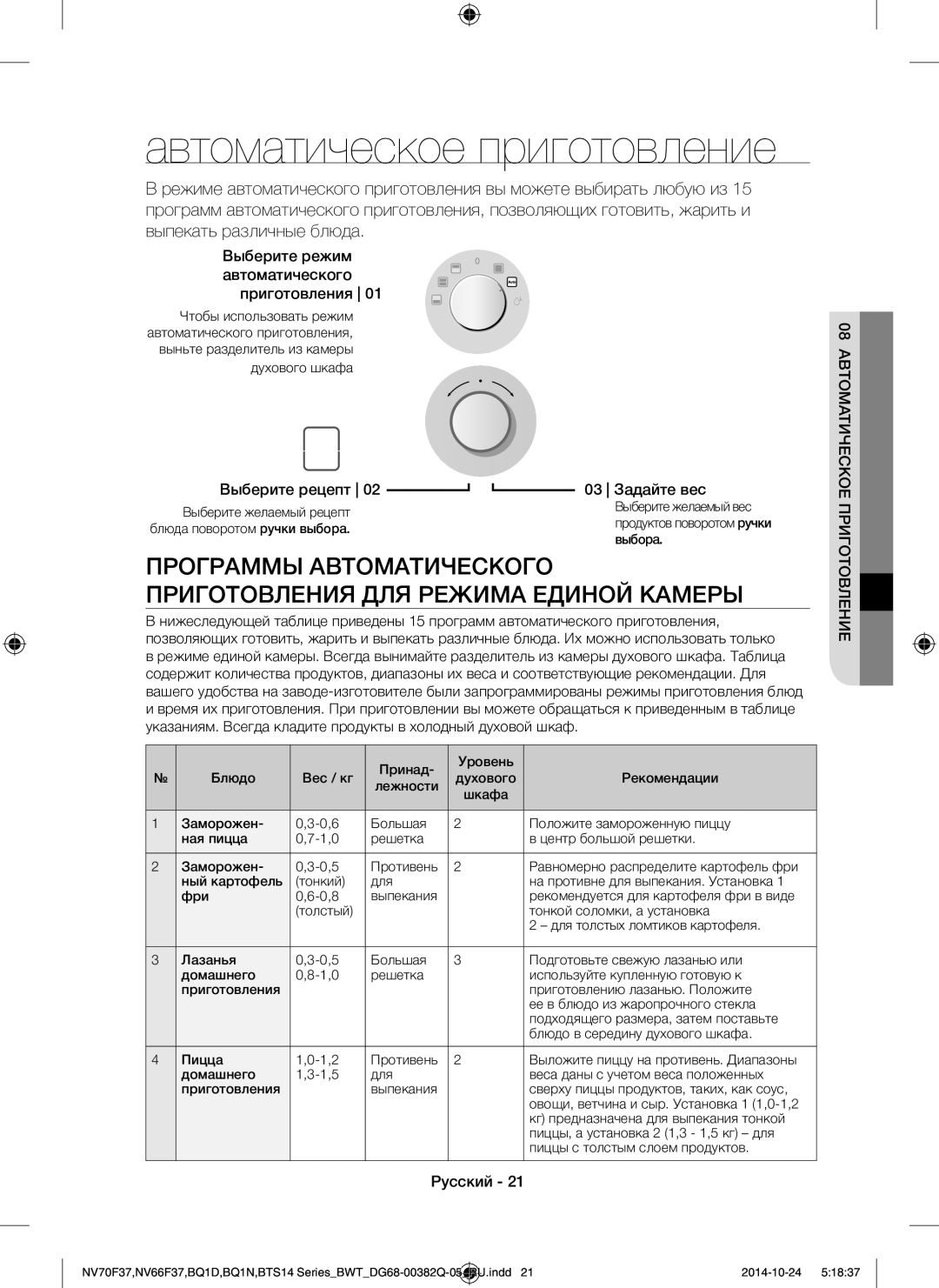 Samsung BQ1N4B024/BWT manual Автоматическое приготовление, Выберите режим автоматического Приготовления, Выберите рецепт 