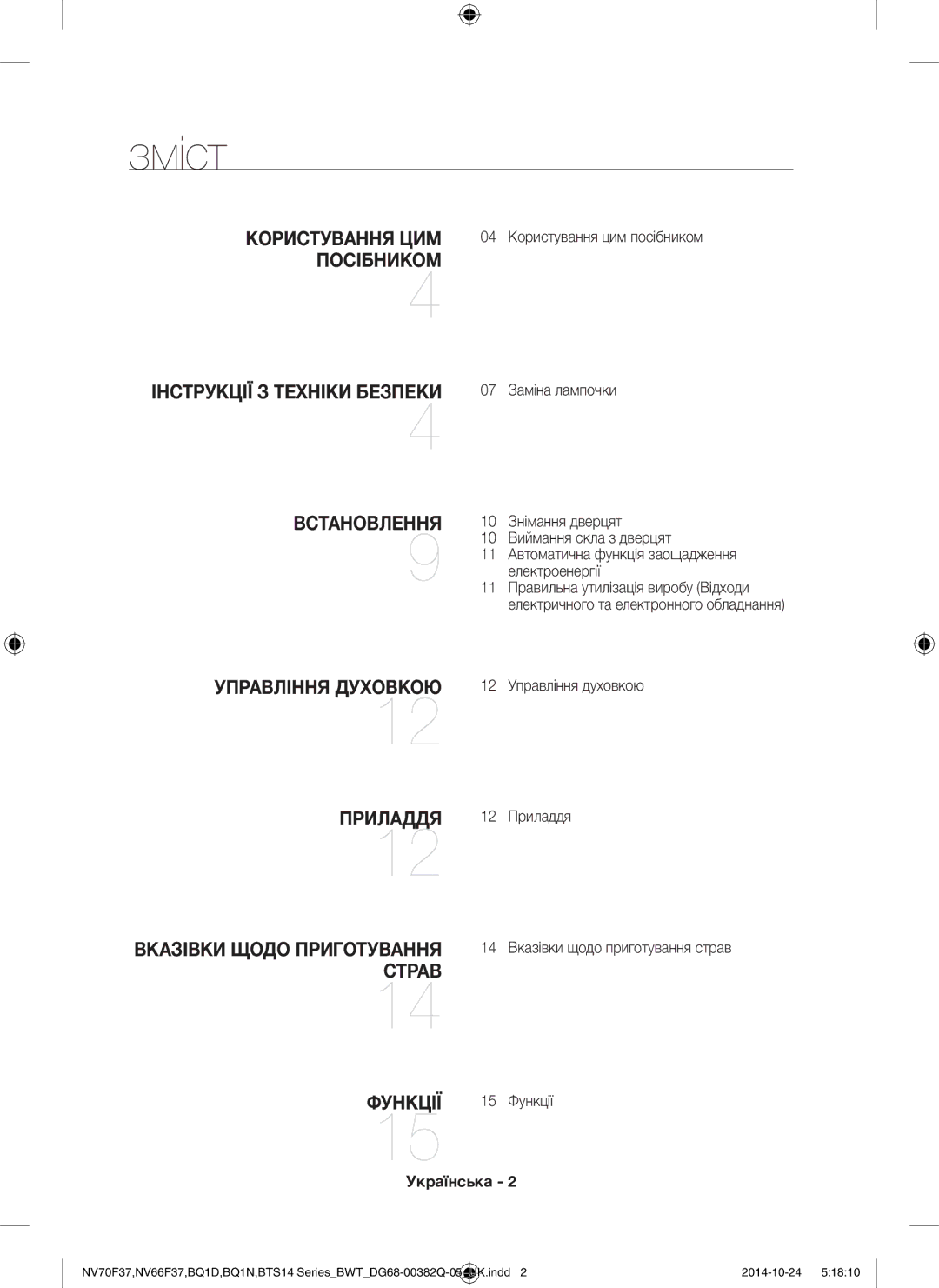 Samsung BTS14D4T/BWT, BQ1N4B024/BWT, BTS1454B/BWT manual Зміст, Українська 