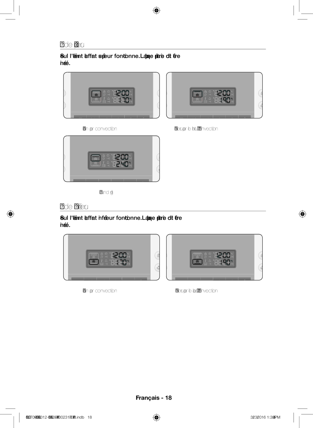 Samsung BQ1Q4T012/XEF, BQ1Q4T090/XEF, BQ1Q3T089/XEF manual Mode Supérieur, Mode Inférieur 