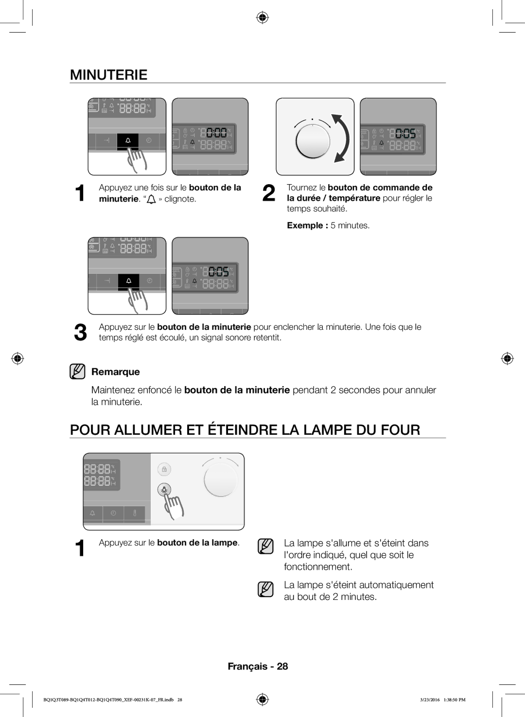 Samsung BQ1Q4T090/XEF, BQ1Q4T012/XEF, BQ1Q3T089/XEF manual Minuterie, Pour Allumer ET Éteindre LA Lampe DU Four 