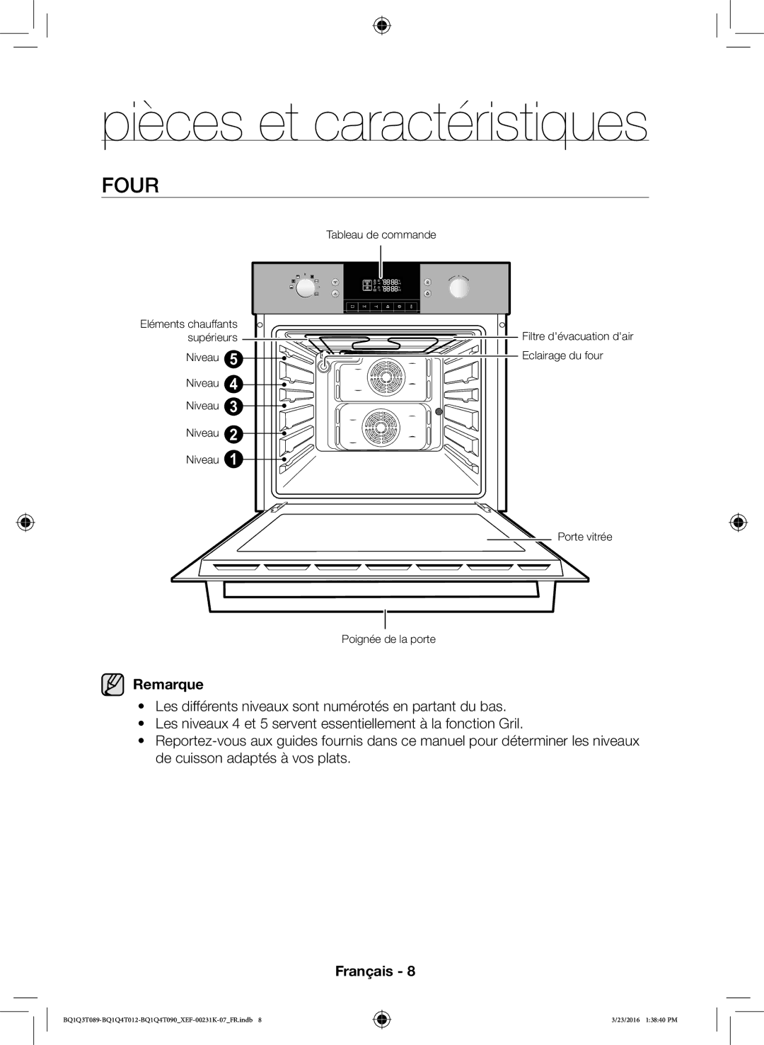 Samsung BQ1Q3T089/XEF, BQ1Q4T012/XEF, BQ1Q4T090/XEF manual Pièces et caractéristiques, Four 