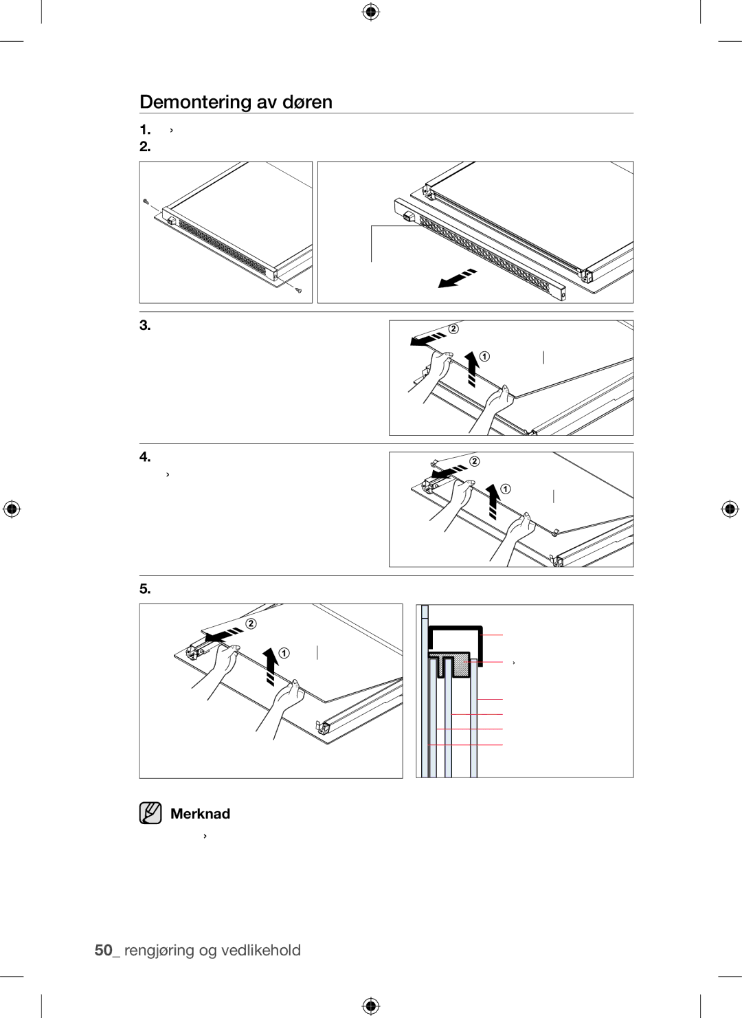 Samsung BQ1Q4T149/XEE manual Demontering av døren, Løsne innvendig glass nr , fra døren, Løsne glass nr fra døren 