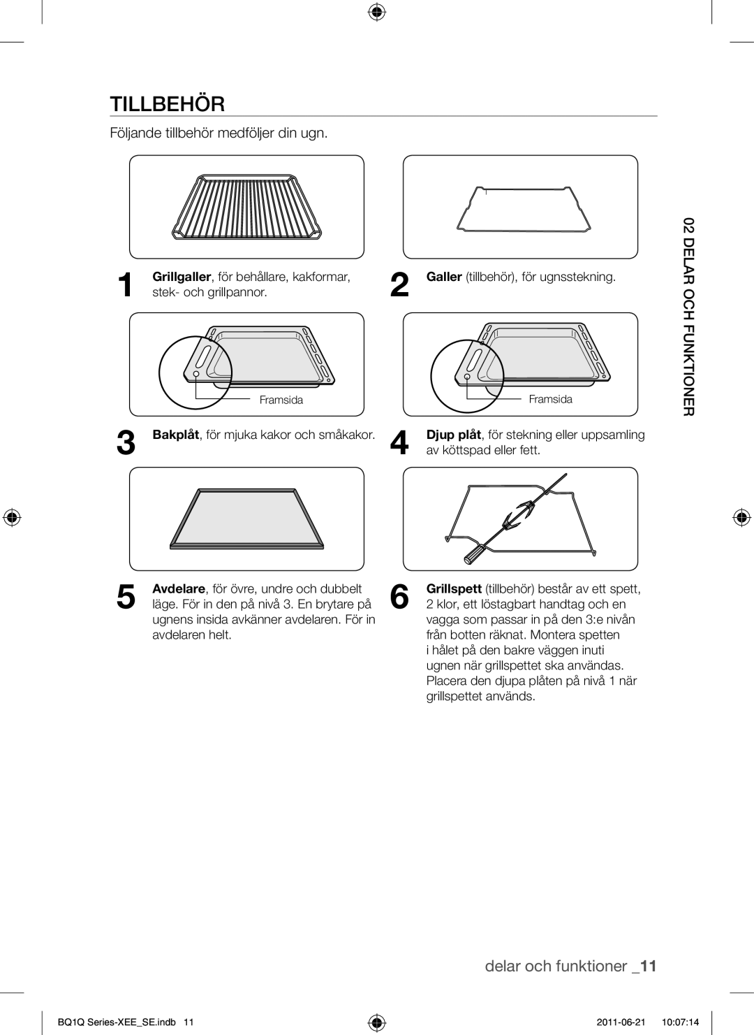 Samsung BQ1Q4T149/XEE manual Tillbehör, Följande tillbehör medföljer din ugn, Klor, ett löstagbart handtag och en 