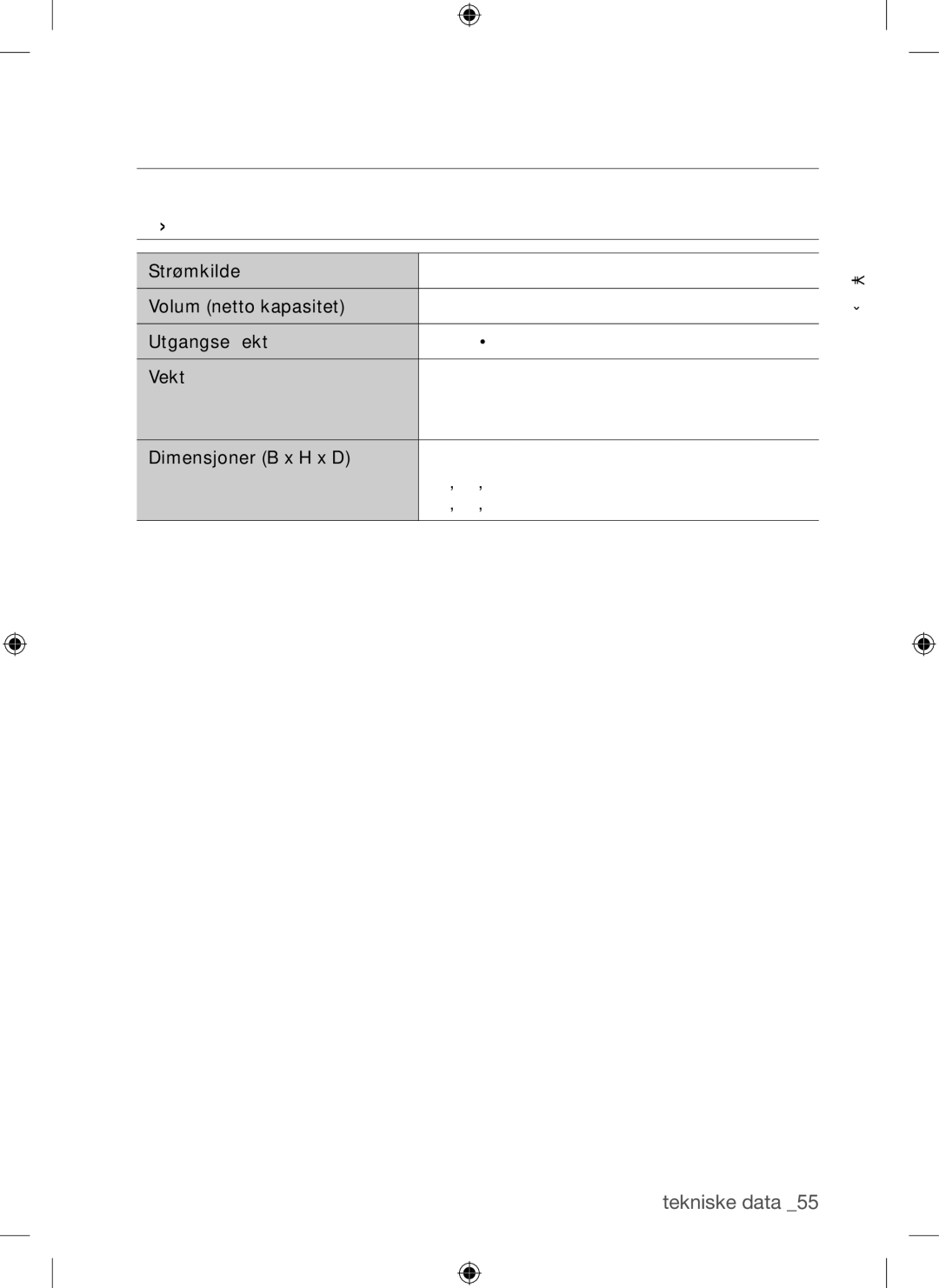 Samsung BQ1Q4T149/XEE manual Tekniske data, Tekniske Data 