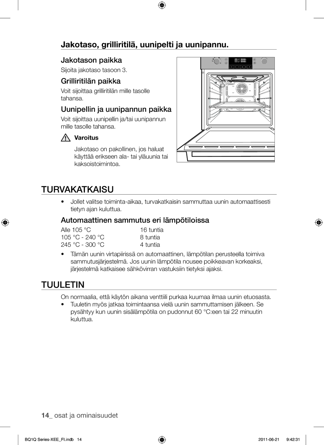 Samsung BQ1Q4T149/XEE manual Turvakatkaisu, Tuuletin 