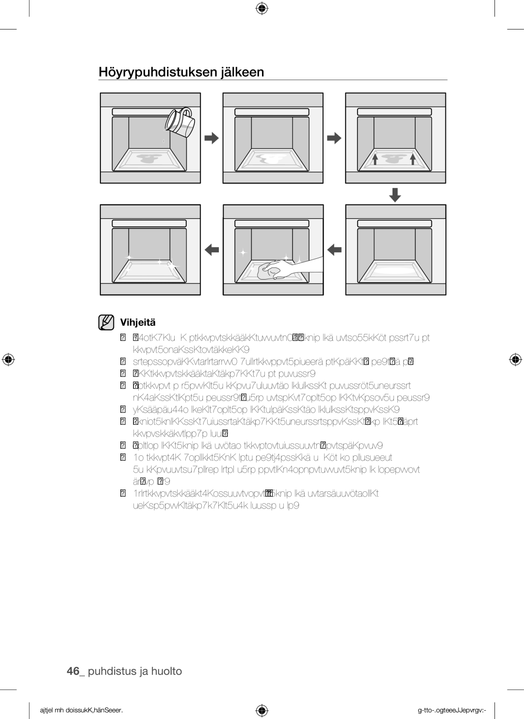 Samsung BQ1Q4T149/XEE manual Höyrypuhdistuksen jälkeen, Vihjeitä 