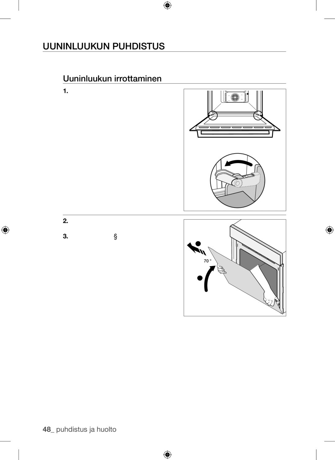 Samsung BQ1Q4T149/XEE manual Uuninluukun Puhdistus, Uuninluukun irrottaminen 