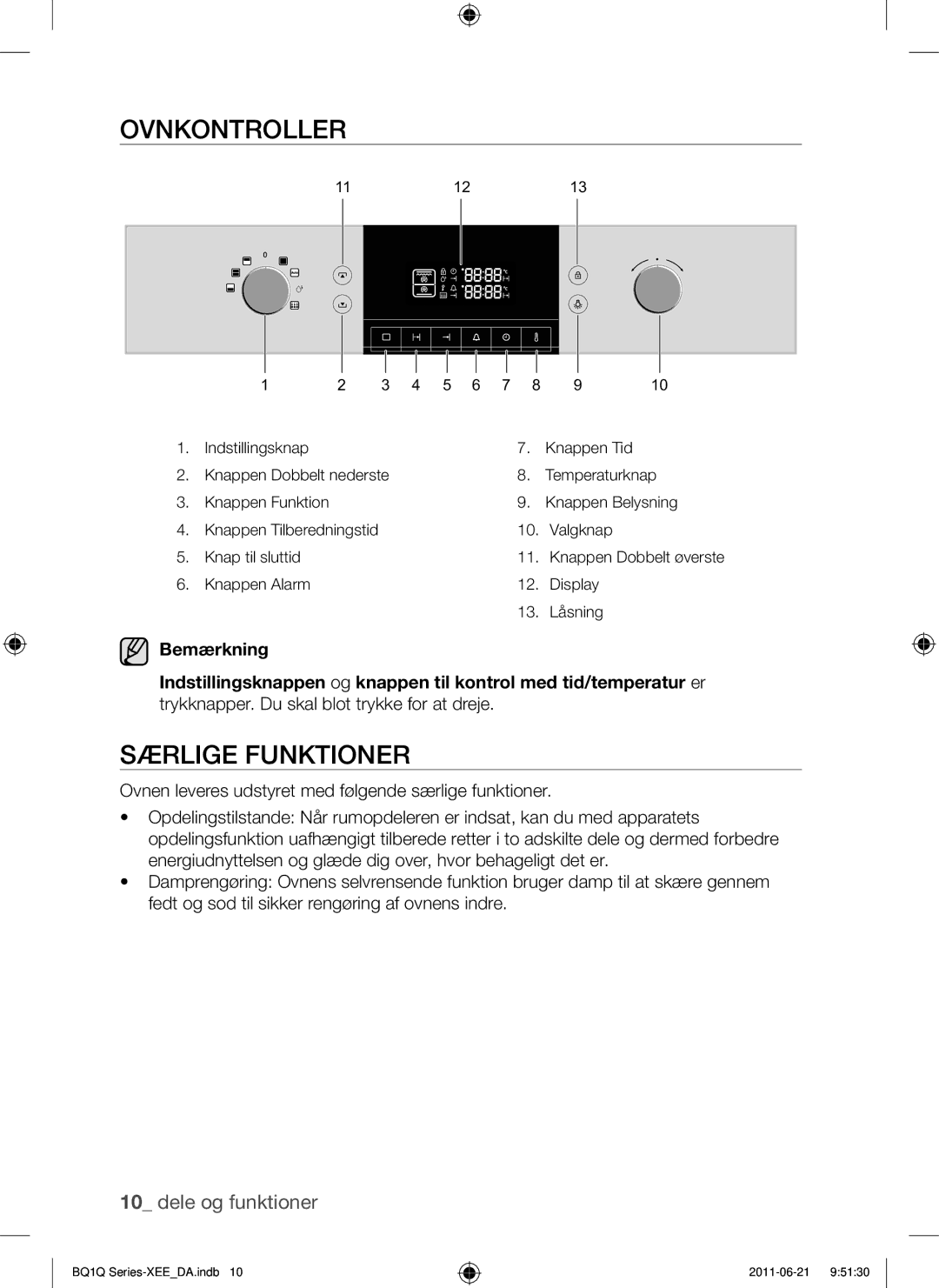 Samsung BQ1Q4T149/XEE manual Ovnkontroller, Særlige Funktioner 