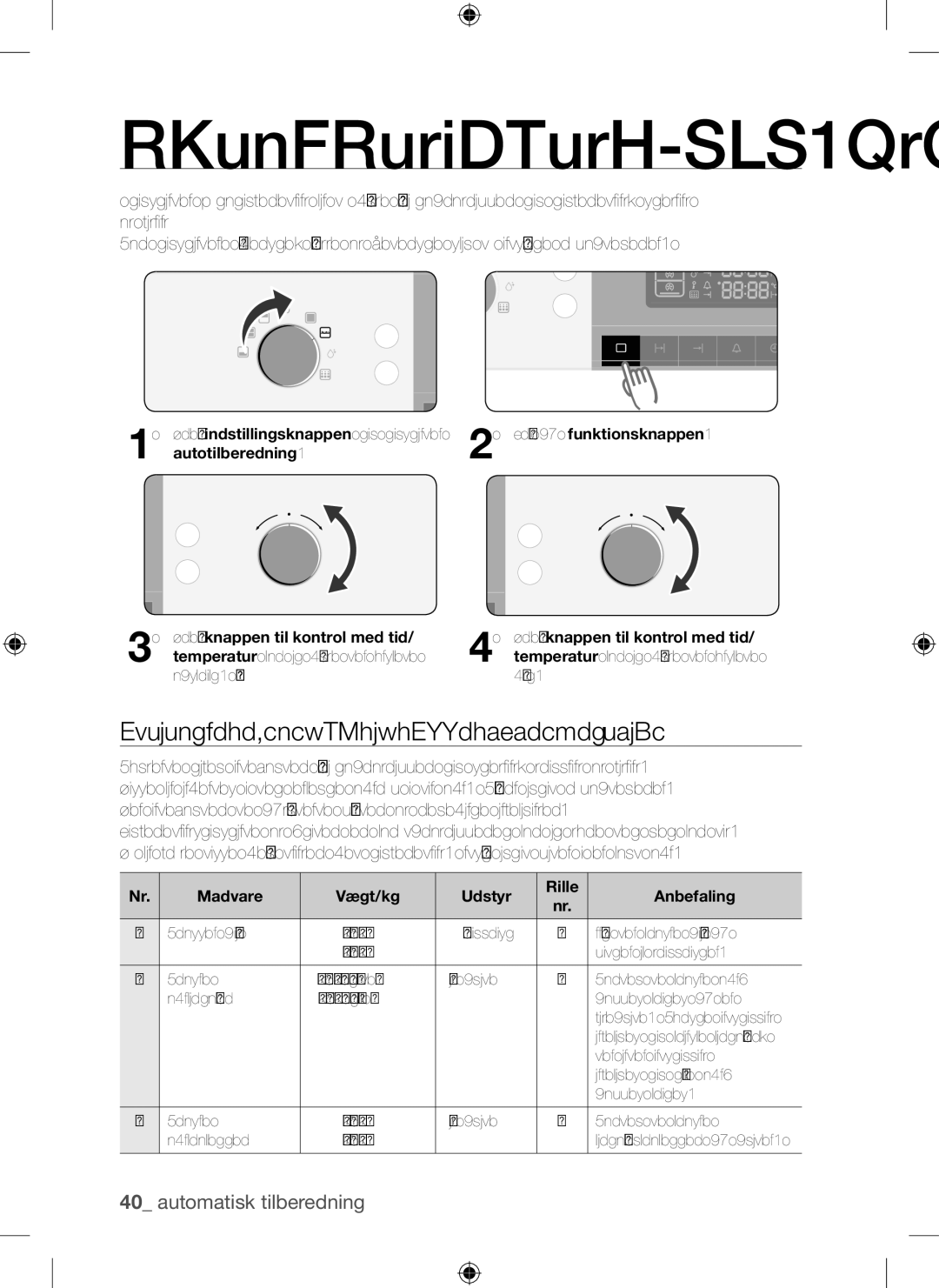 Samsung BQ1Q4T149/XEE manual Autotilberedningsprogrammer Enkelt OVN, Autotilberedning Drej knappen til kontrol med tid 