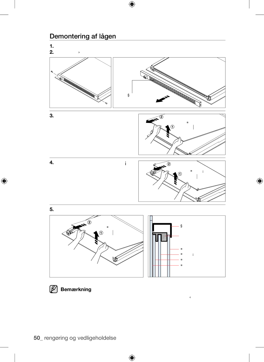 Samsung BQ1Q4T149/XEE manual Demontering af lågen, Fjern det inderste glas glas nr fra lågen, Fjern glas nr fra lågen 