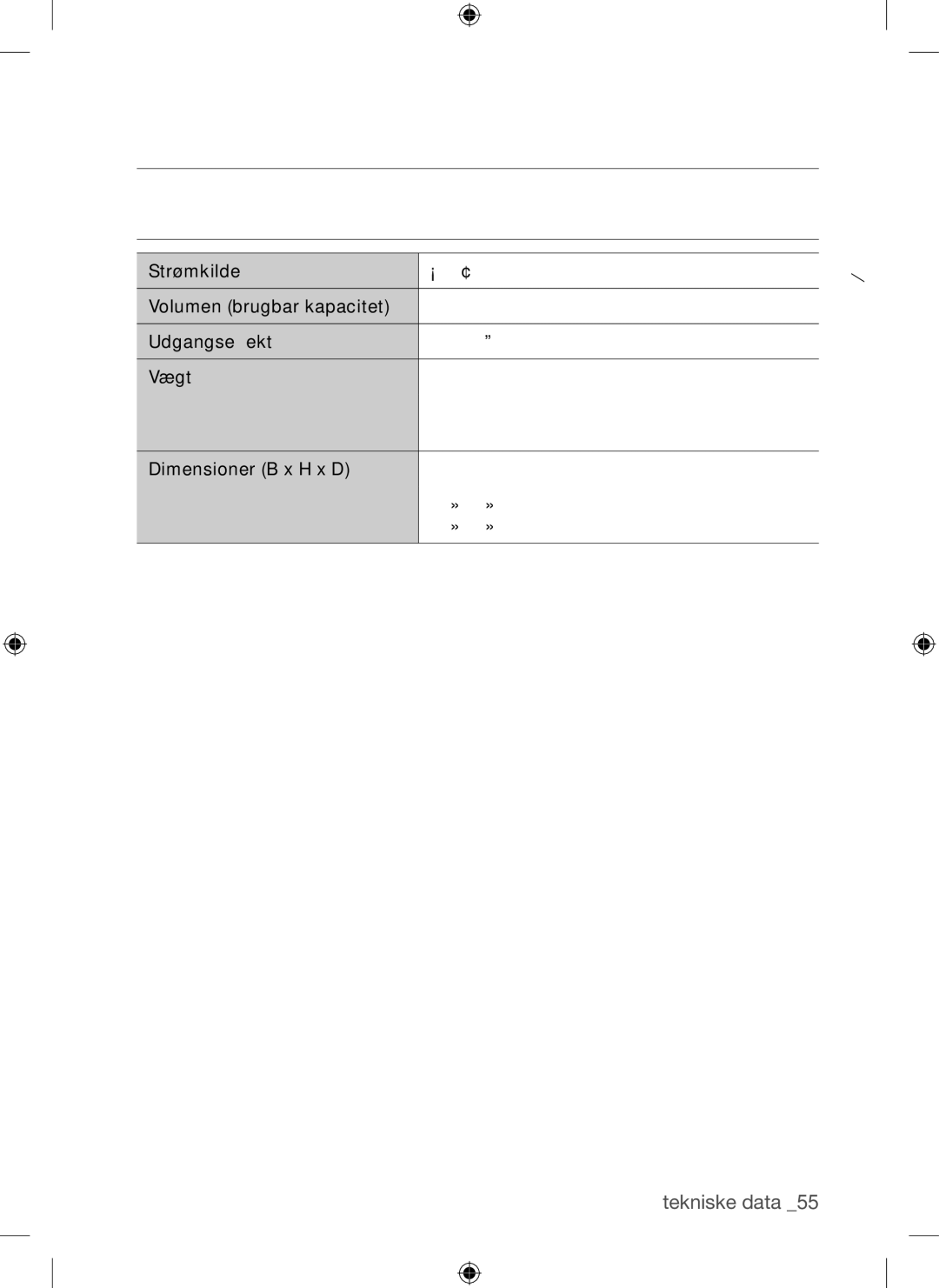 Samsung BQ1Q4T149/XEE manual Volumen brugbar kapacitet, Udgangseffekt, Vægt, Dimensioner B x H x D 