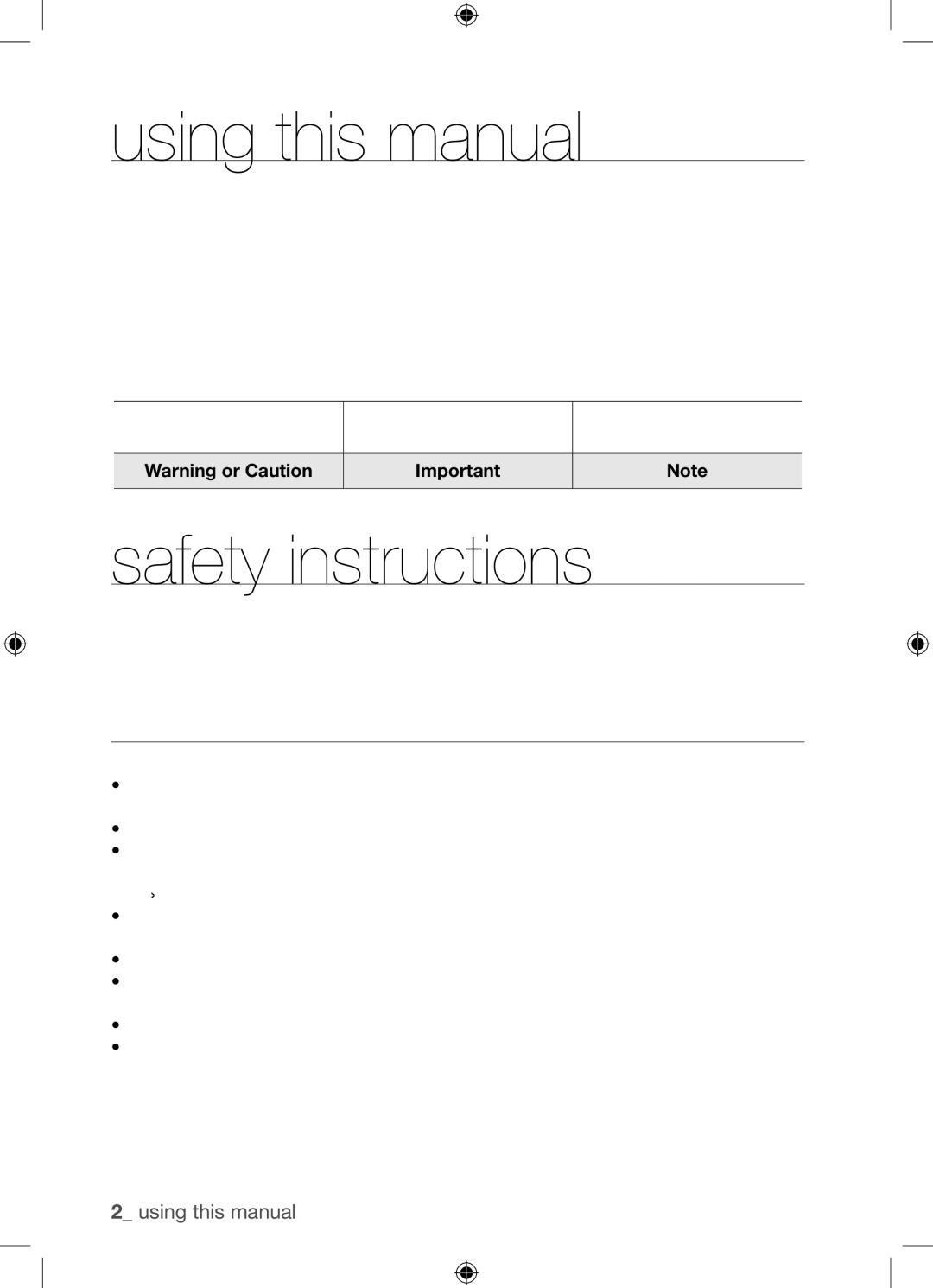 Samsung BQ1Q4T149/XEE Using this manual, Safety instructions, Electrical safety 