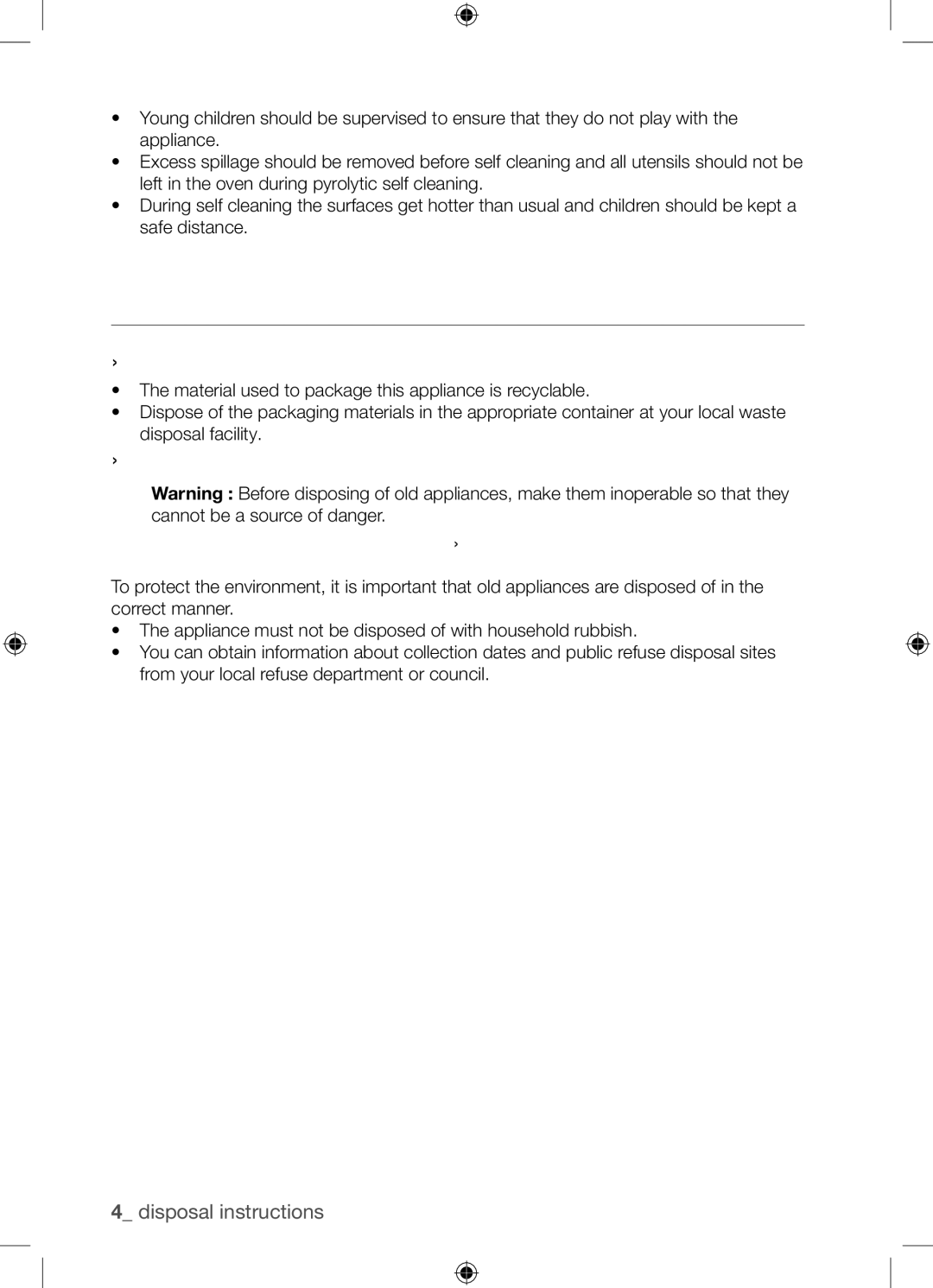 Samsung BQ1Q4T149/XEE manual Disposal instructions, Disposing of the packaging material, Disposing of old appliances 