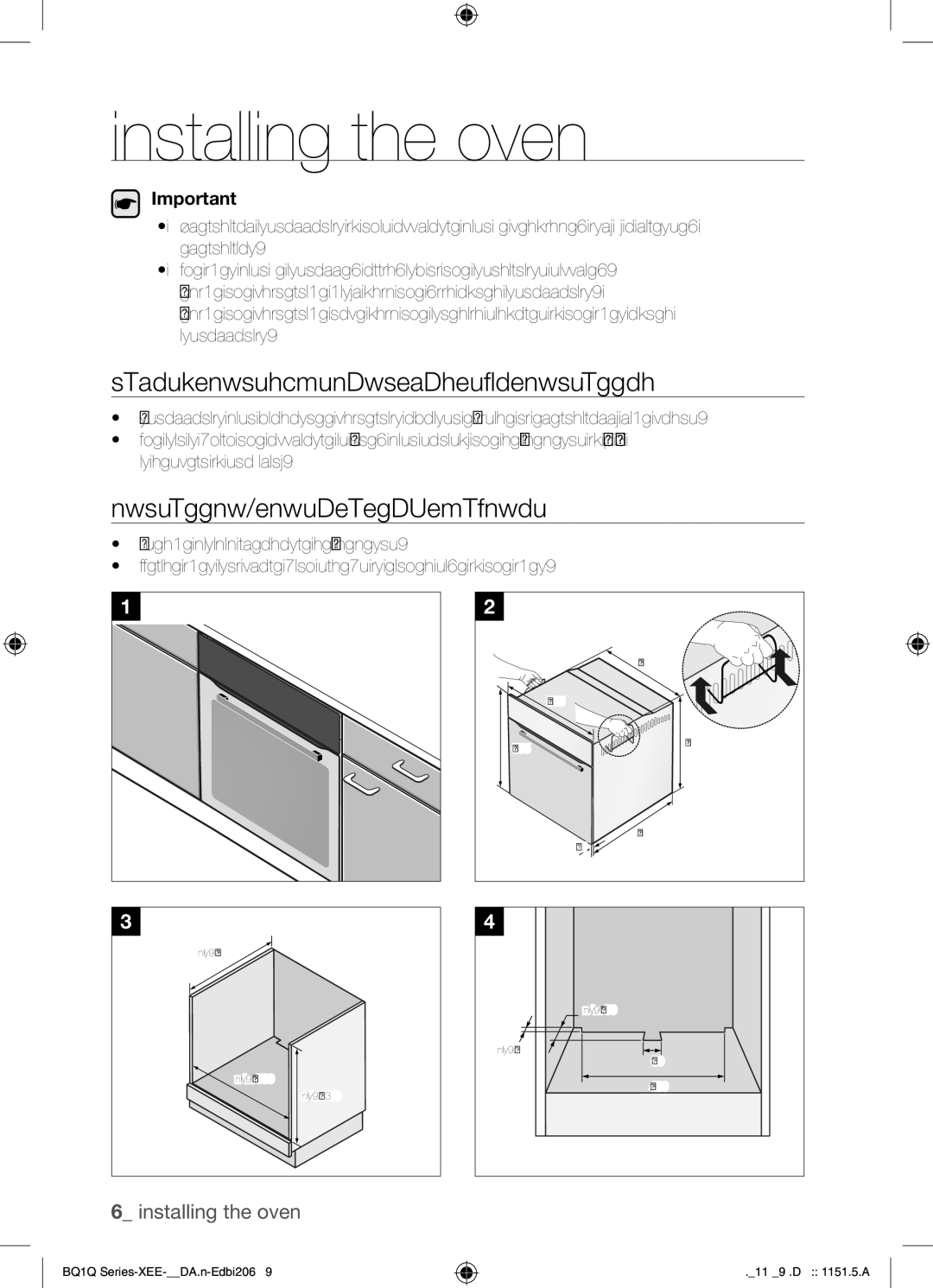 Samsung BQ1Q4T149/XEE manual Installing the oven, Safety instructions for the installer, Installing into a low cabinet 