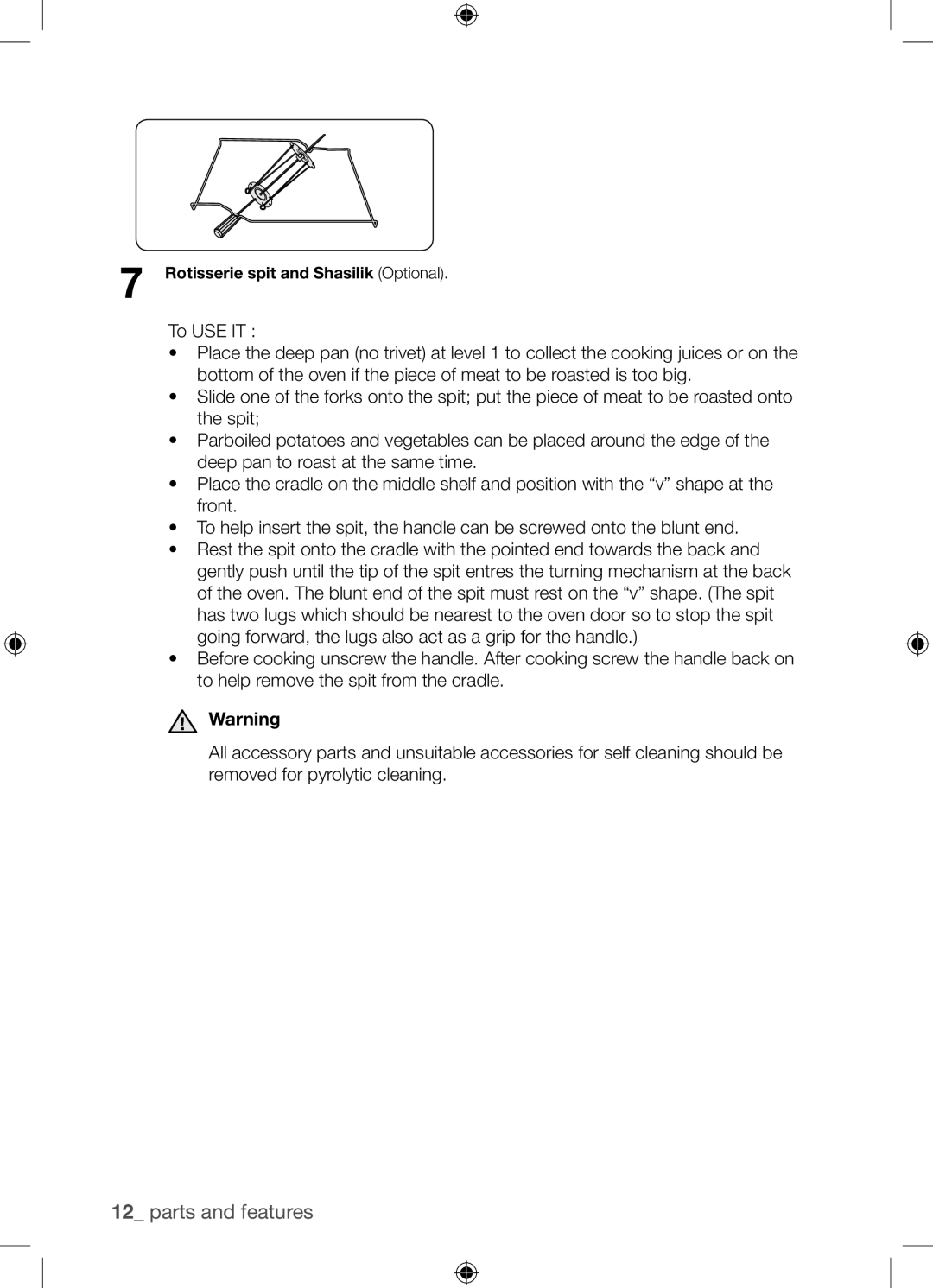 Samsung BQ1Q4T149/XEE manual Rotisserie spit and Shasilik Optional 