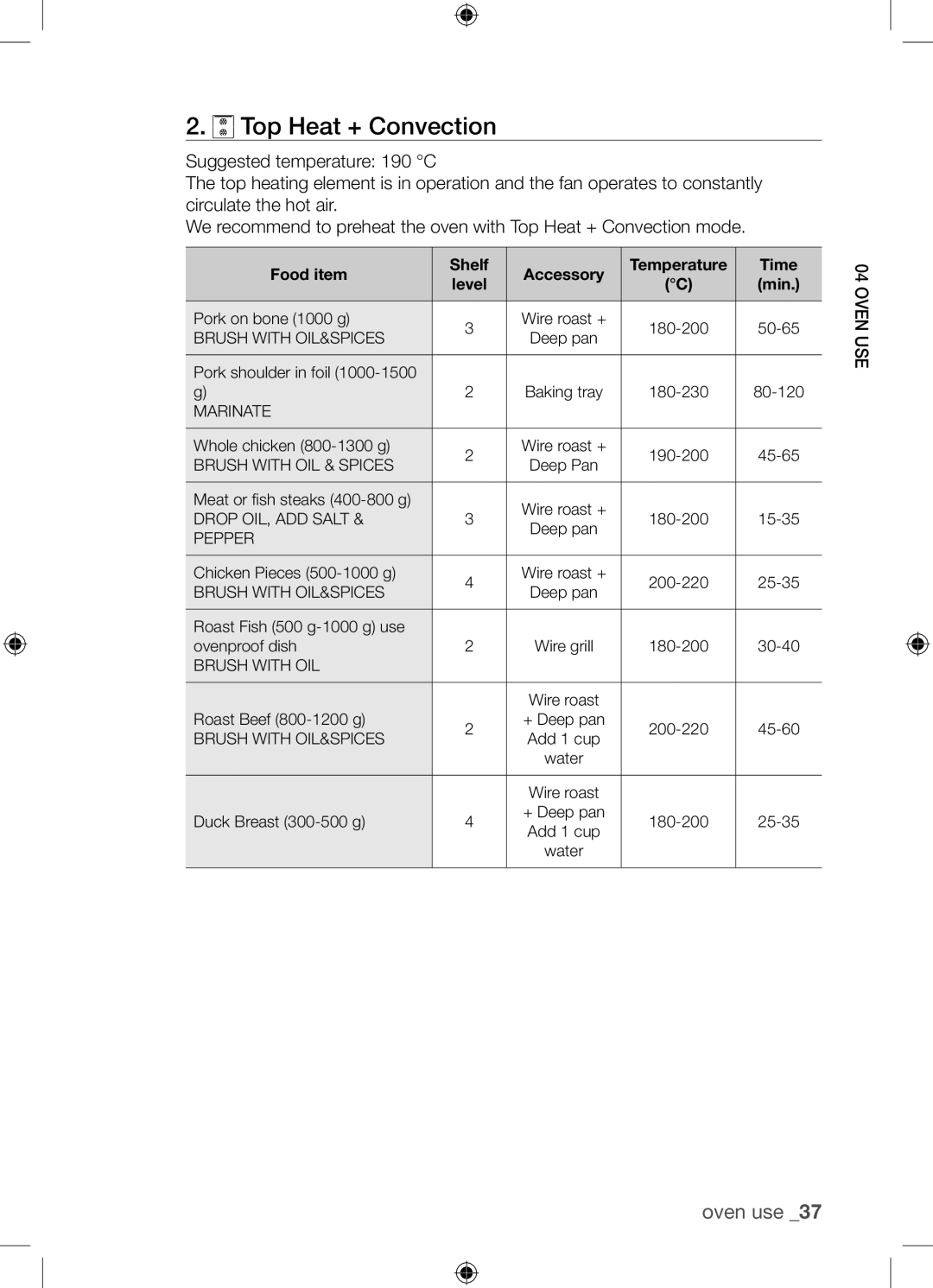 Samsung BQ1Q4T149/XEE manual Top Heat + Convection 