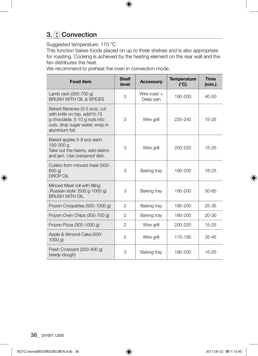 Samsung BQ1Q4T149/XEE manual Convection 