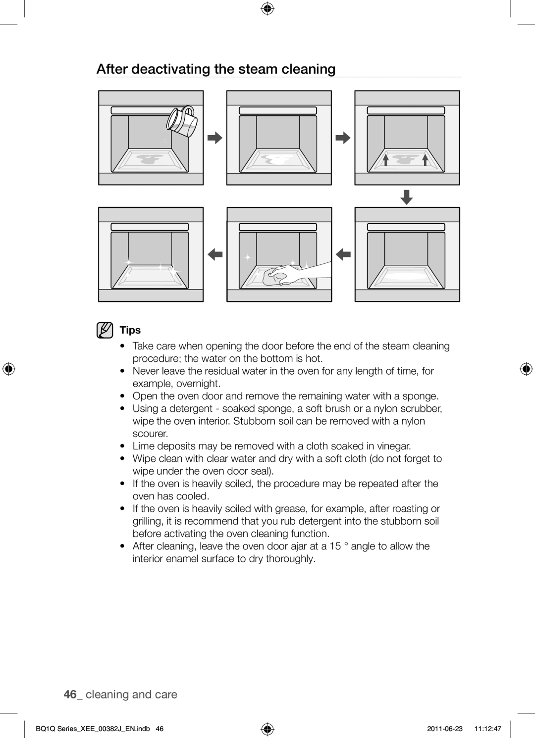 Samsung BQ1Q4T149/XEE manual After deactivating the steam cleaning, Tips 