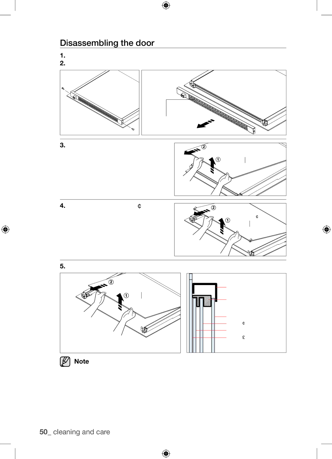 Samsung BQ1Q4T149/XEE Disassembling the door, Detach the inner glass #1 from the door, Detach the glass #3 from the door 